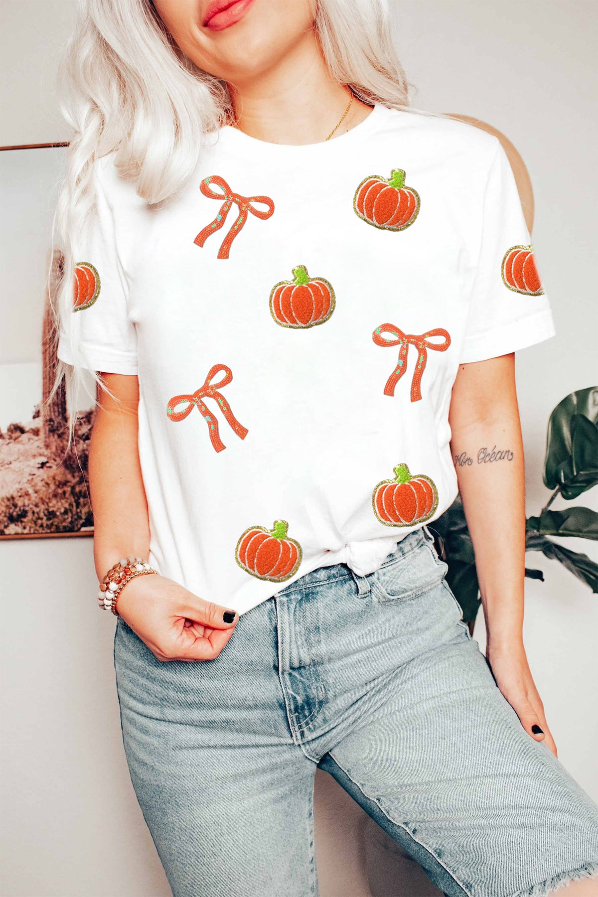 Sequin Pumpkin Bow Graphic Tee