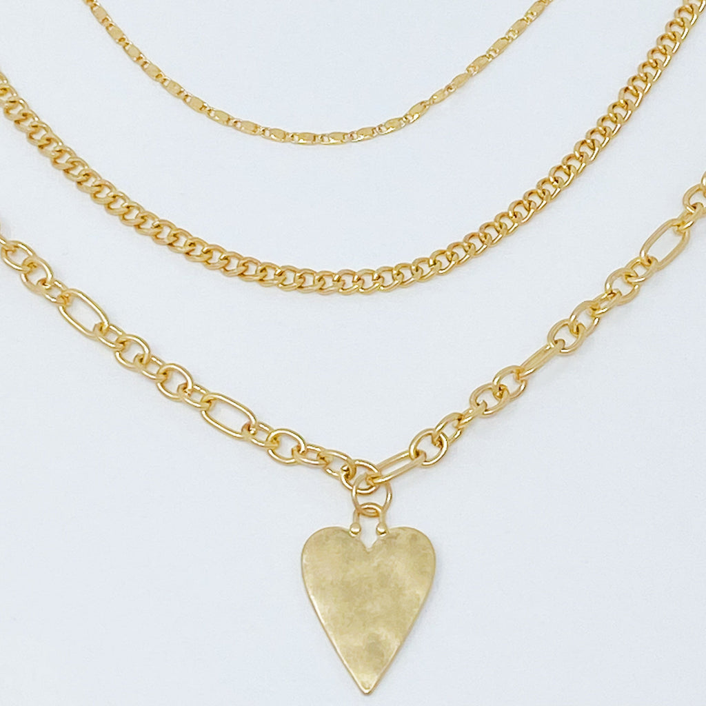Gold Heart Layered Necklace Set