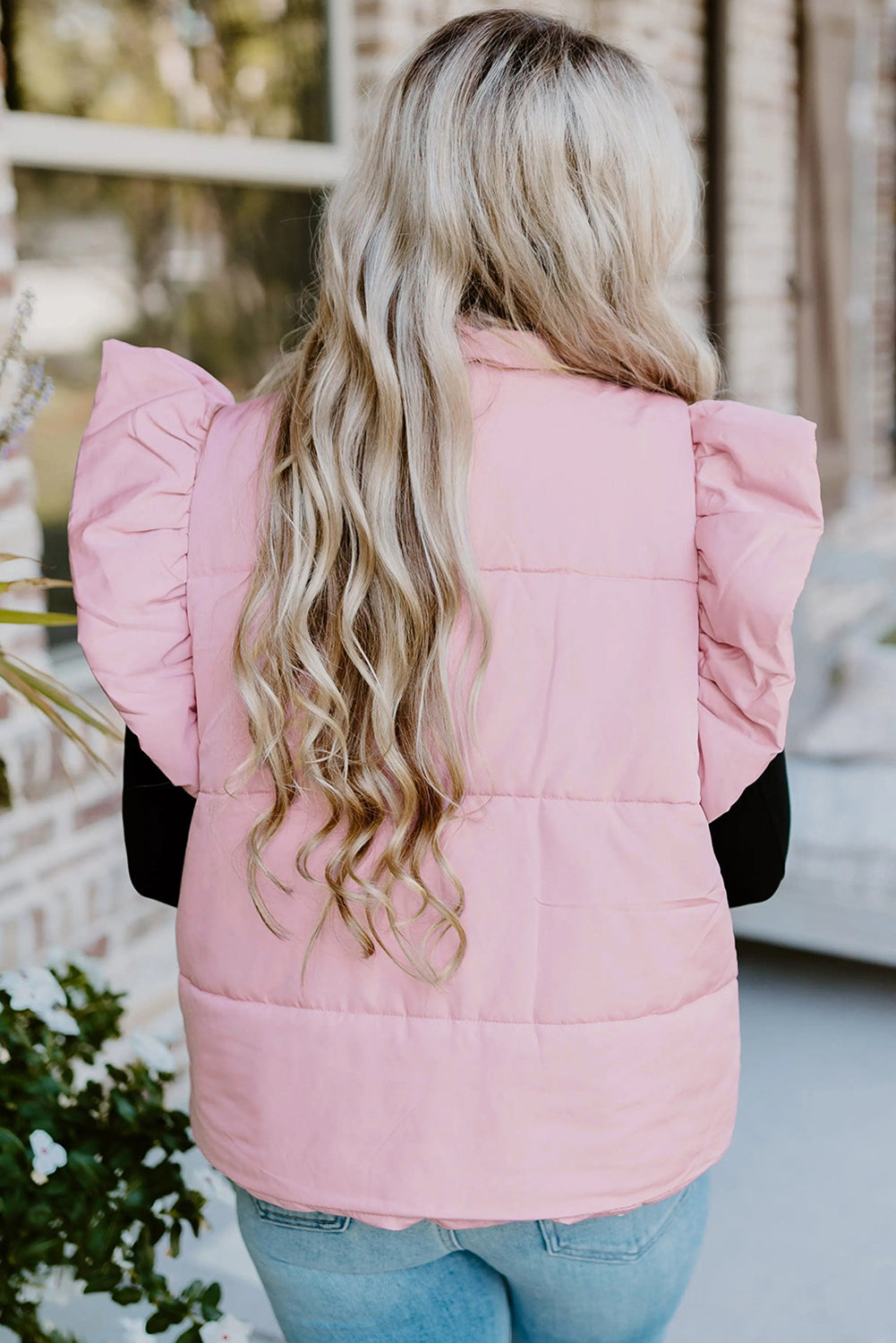 Blush Pink Ruffle Puffer Vest