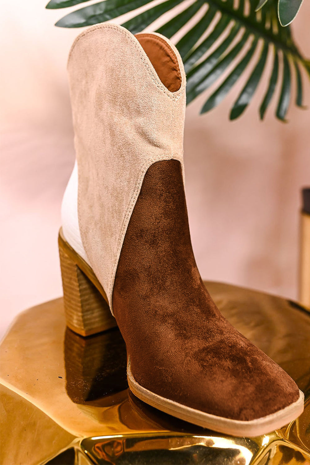 Two-Tone Suede Western Ankle Booties