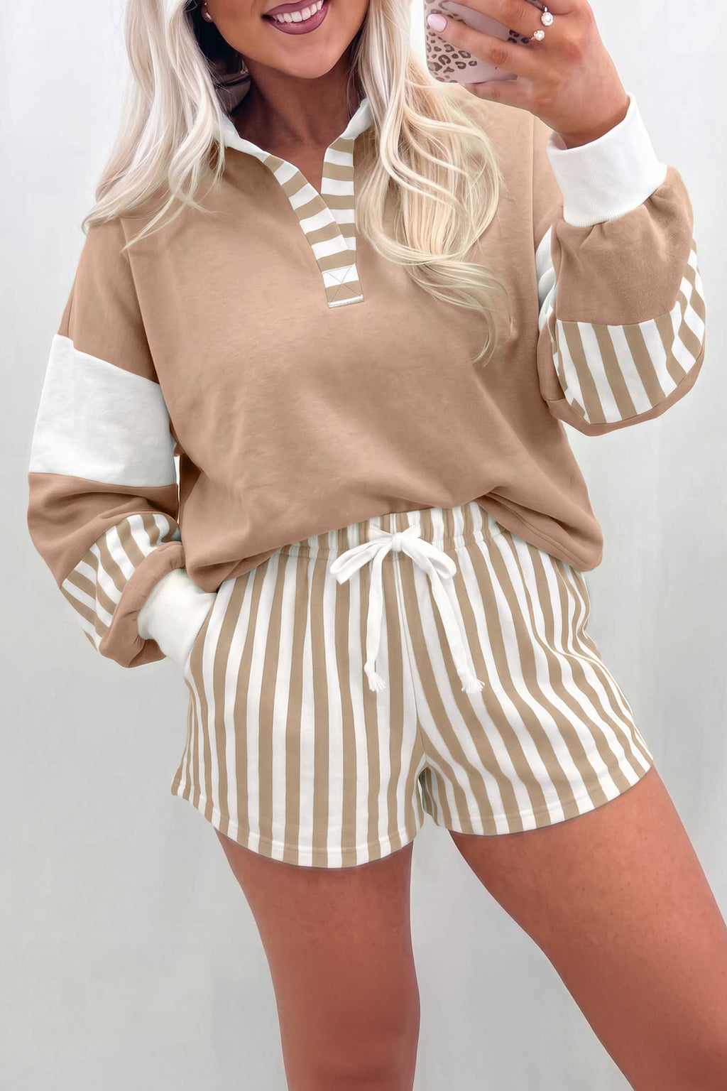 Striped Color Block Pullover & Shorts Set