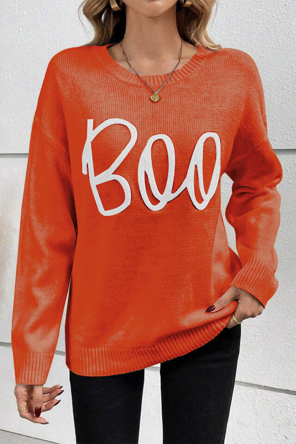 Boo Knit Drop Shoulder Sweater