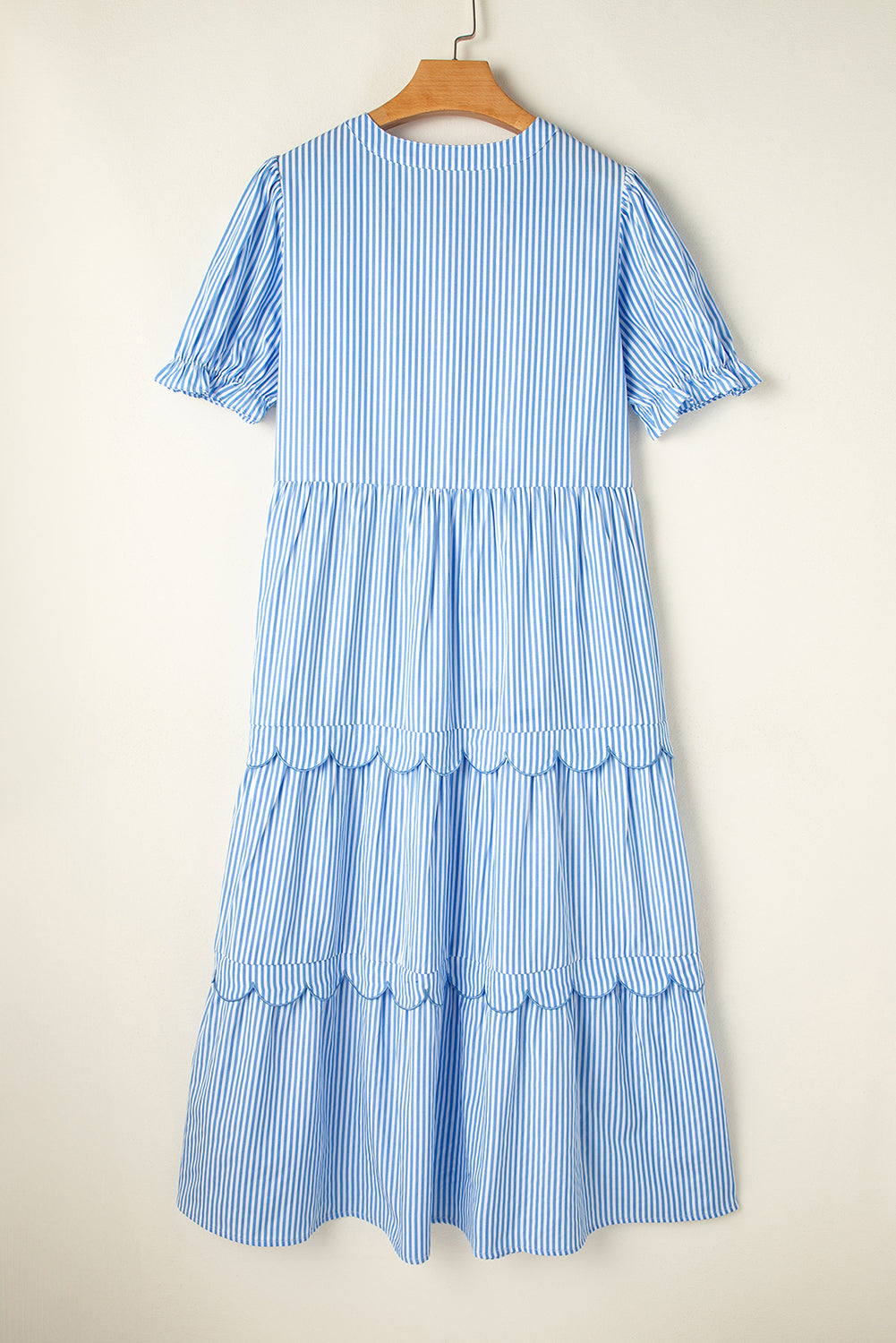 Noah Striped Tiered Scallop Midi Dress