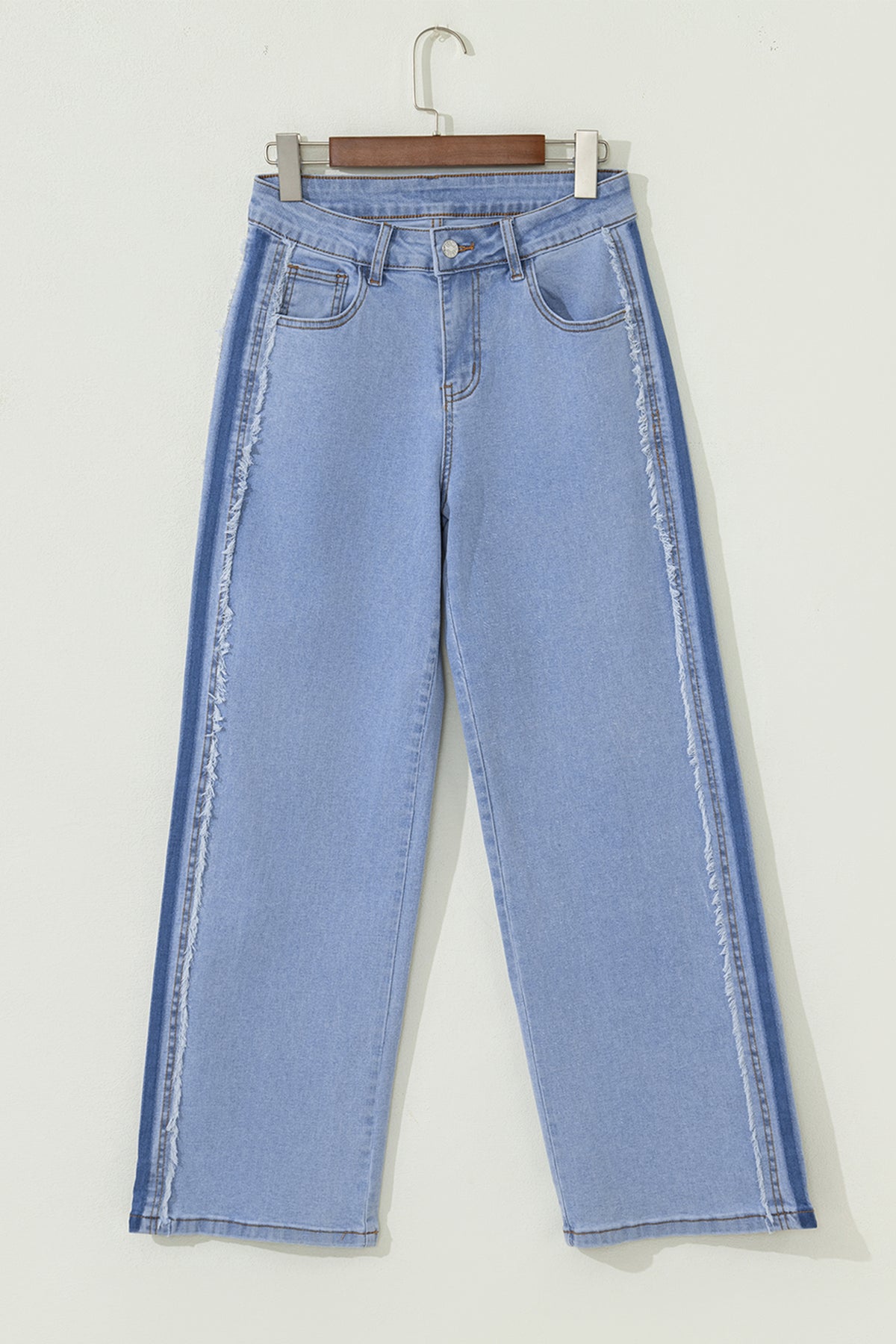 Contrast Stripe Frayed Side Jeans