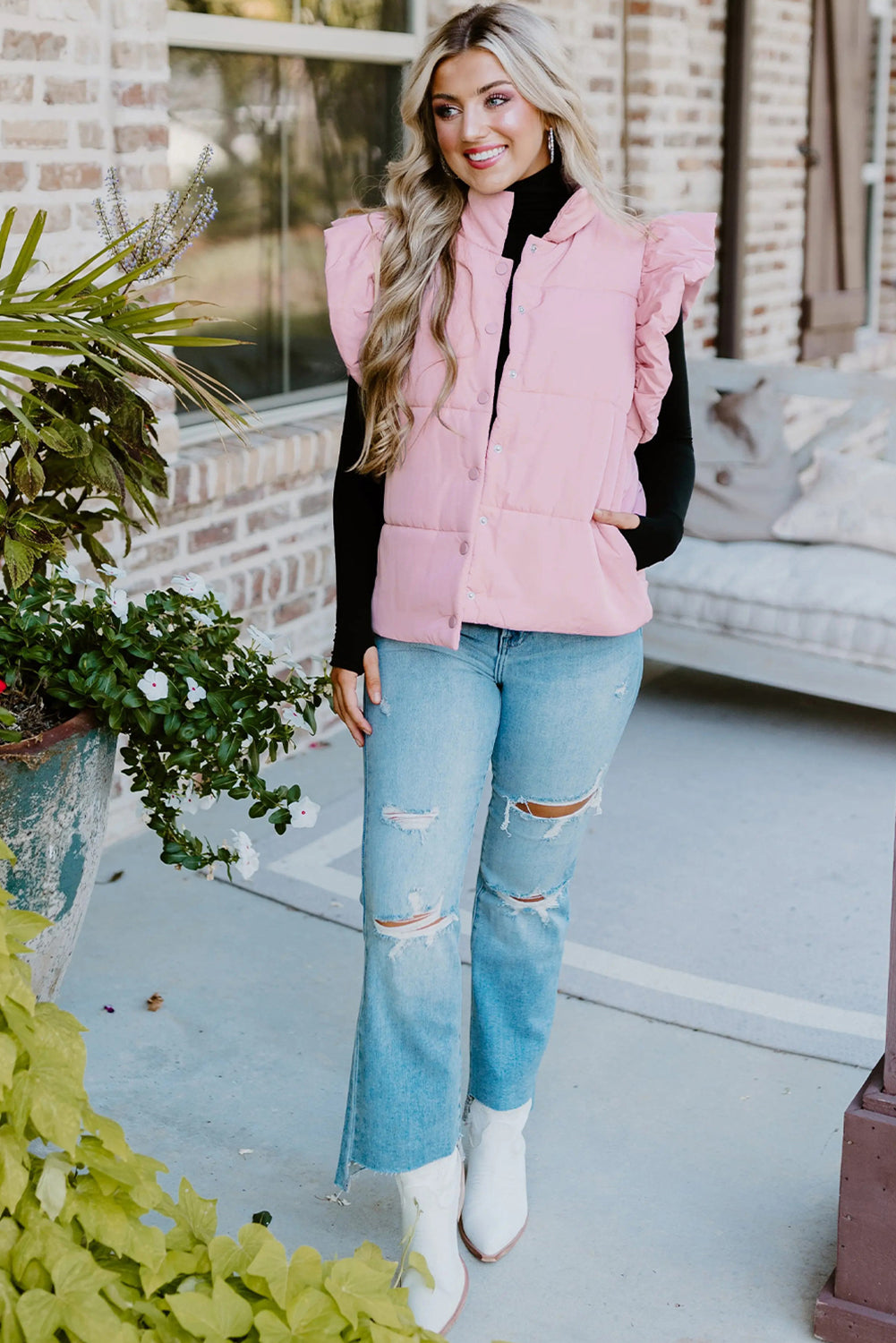 Blush Pink Ruffle Puffer Vest