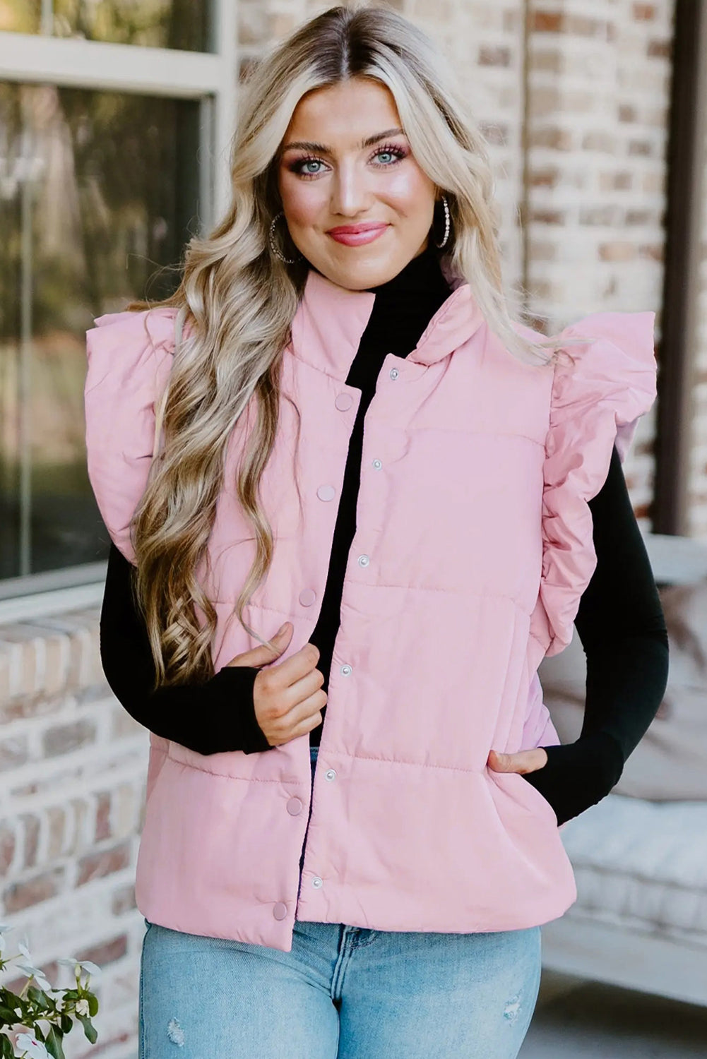Blush Pink Ruffle Puffer Vest