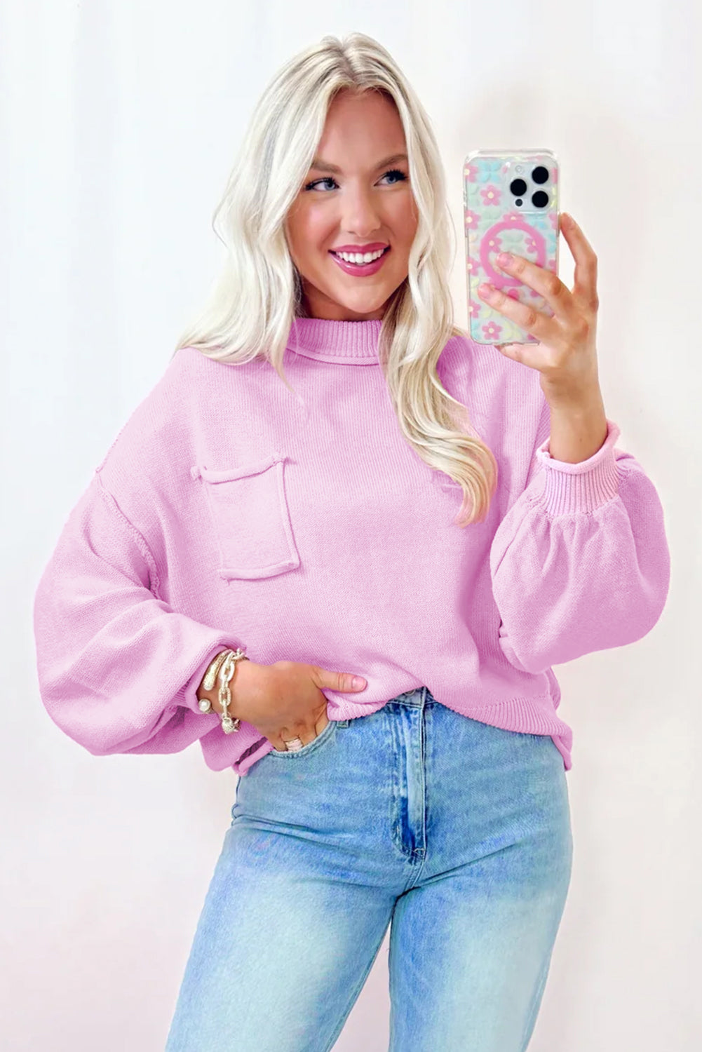 Blush Raw Edge Knit Sweater