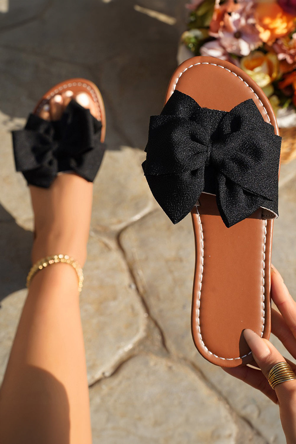 Black Bow Detail Slides