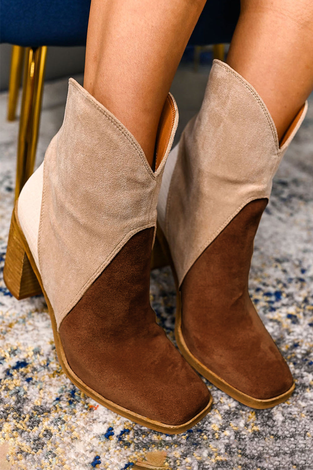 Two-Tone Suede Western Ankle Booties