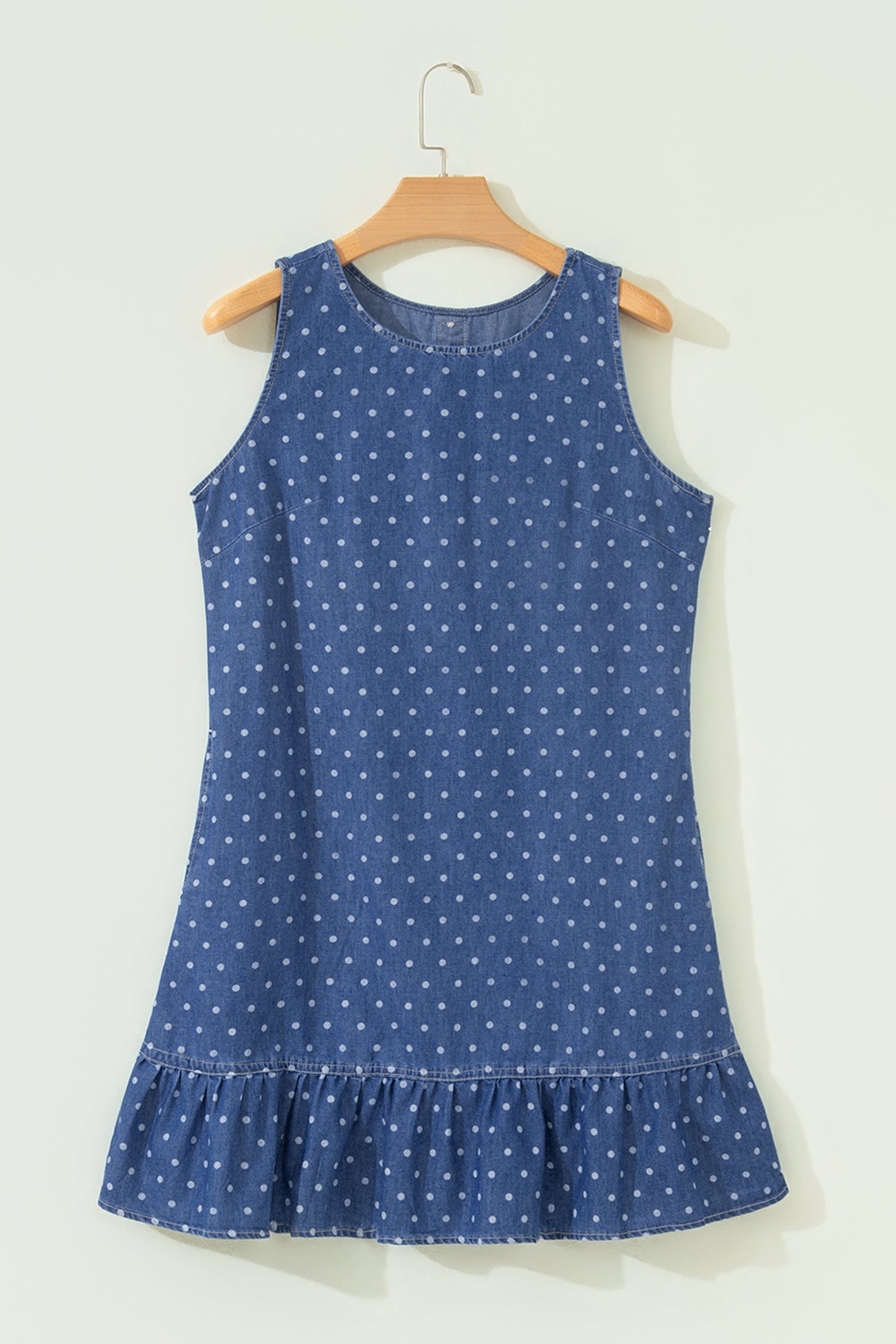 Polka Dot Denim Ruffle Mini Dress