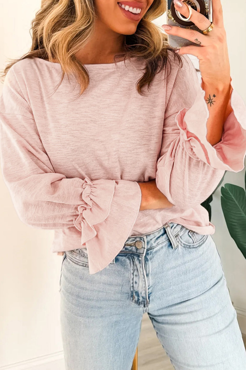 Gossamer Pink Ruffle Sleeve Top