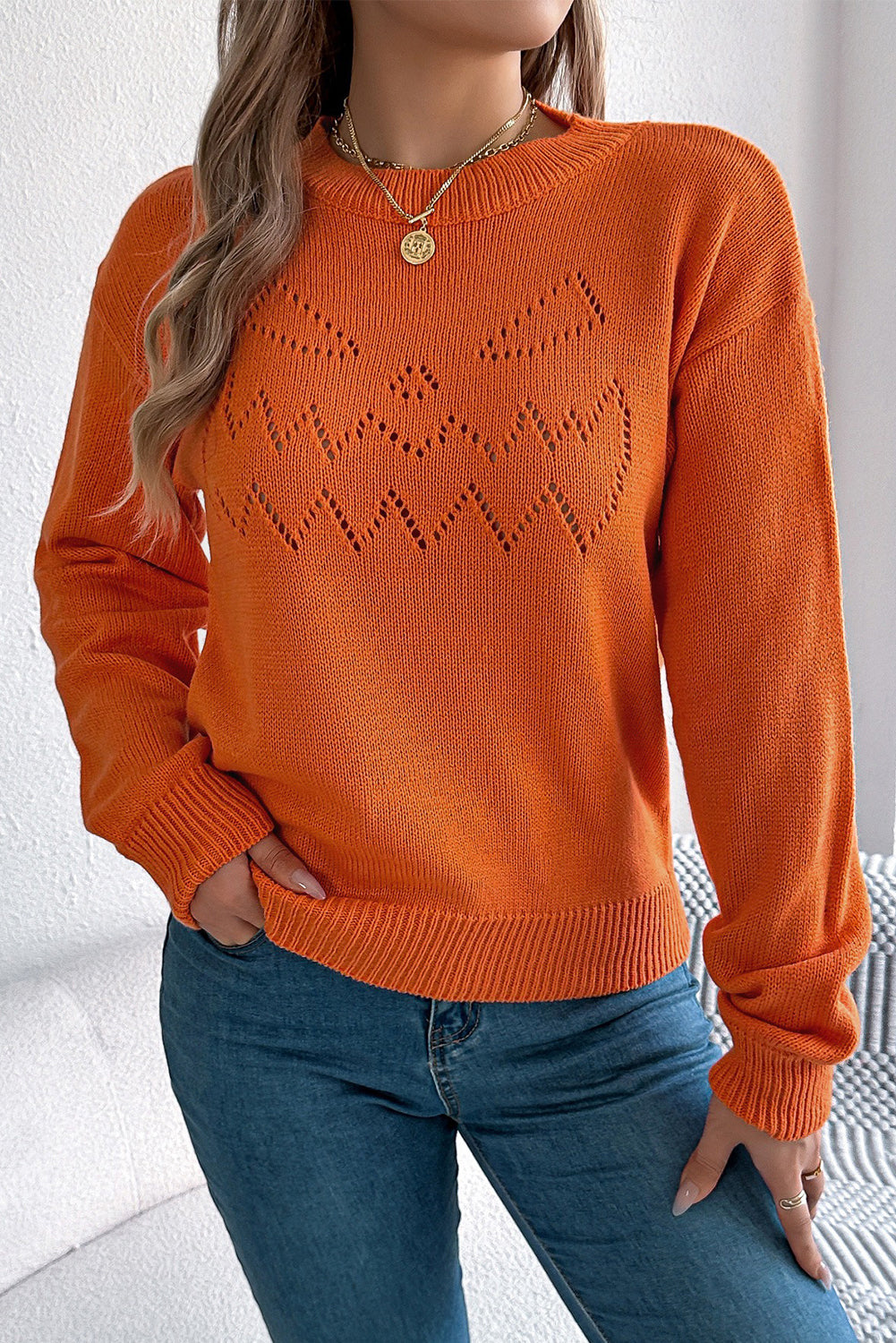 Spooky Face Open-Knit Sweater