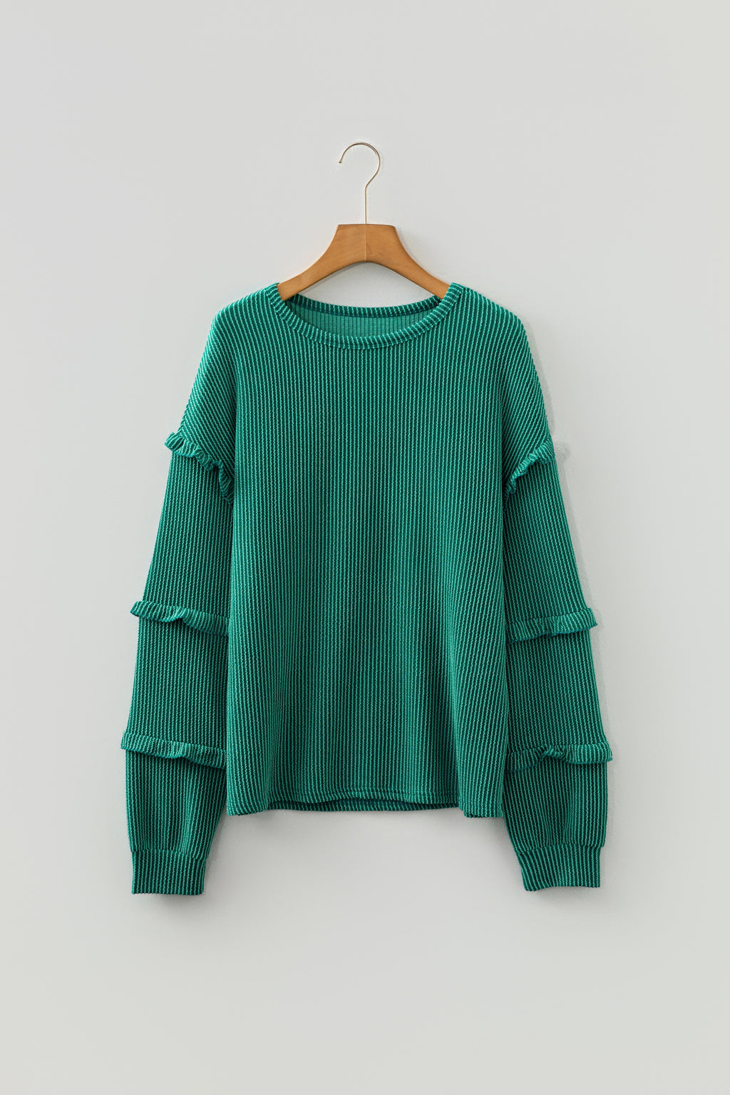 Evergreen Ribbed Ruffle Sleeve Top