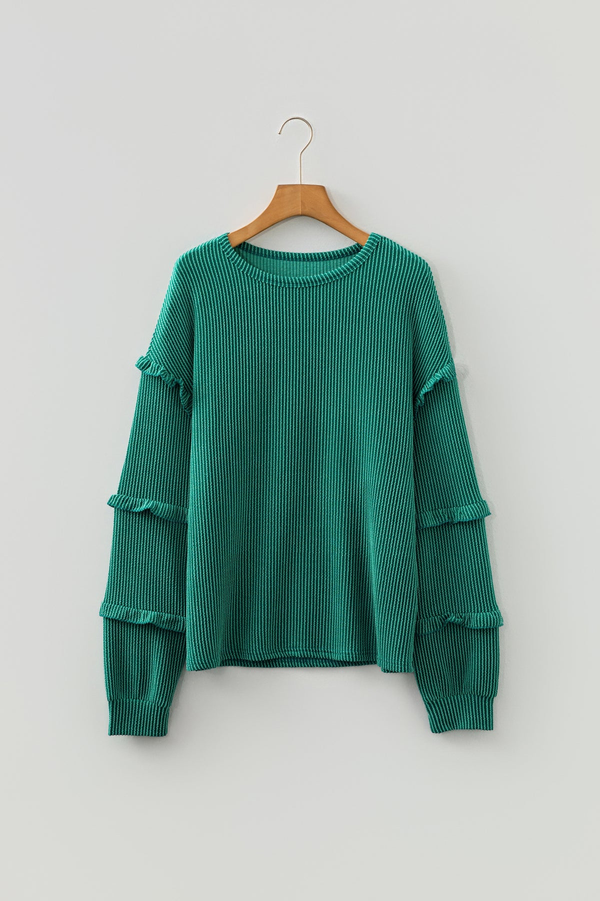Evergreen Ribbed Ruffle Sleeve Top