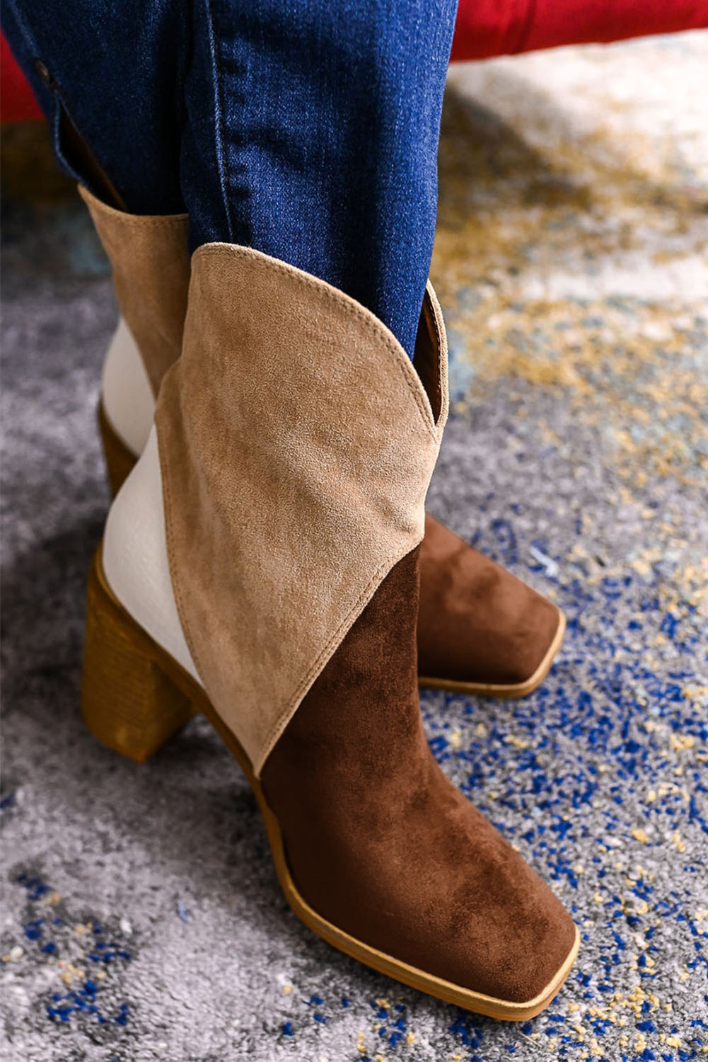 Two-Tone Suede Western Ankle Booties
