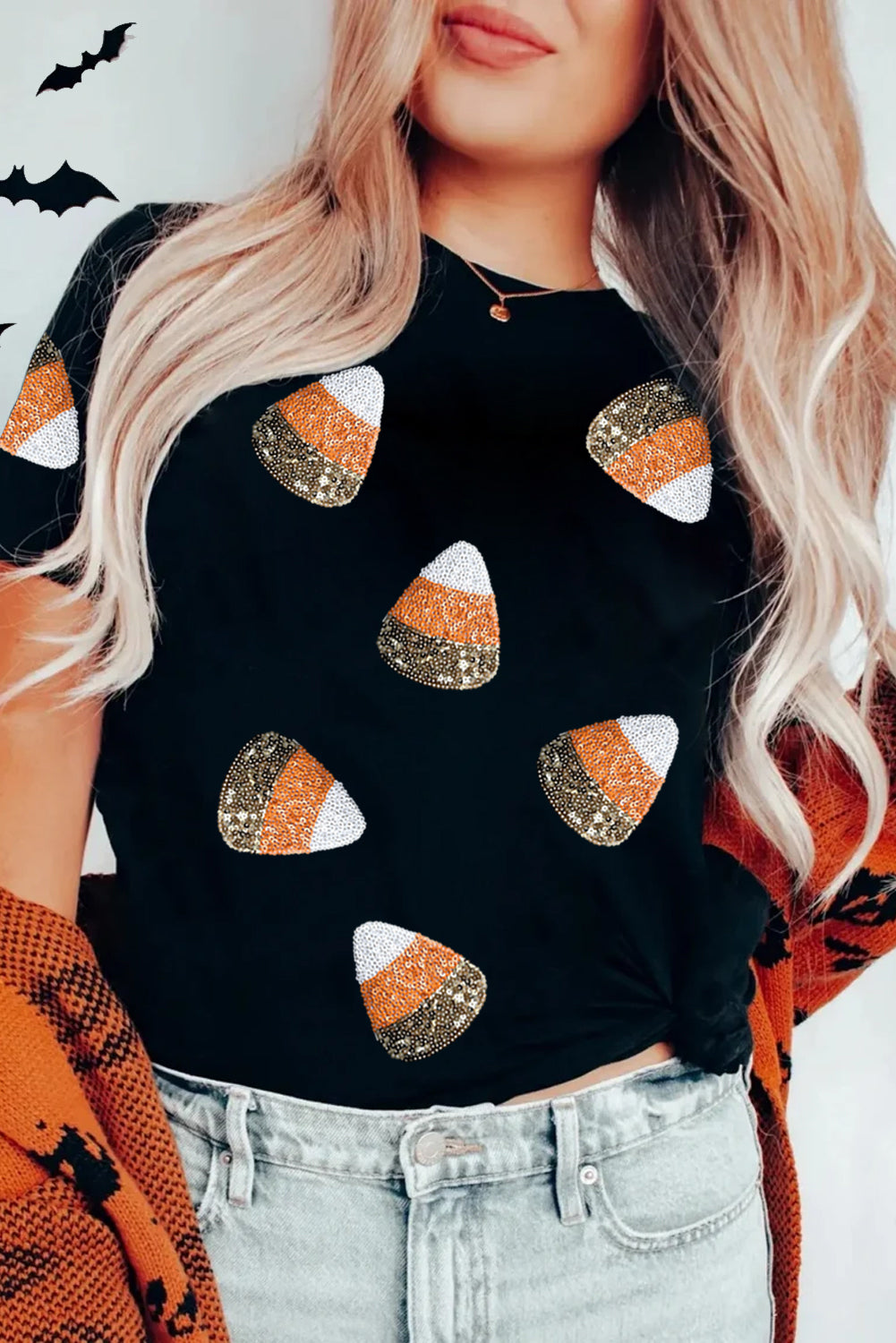 Sequin Candy Corn Halloween Tee