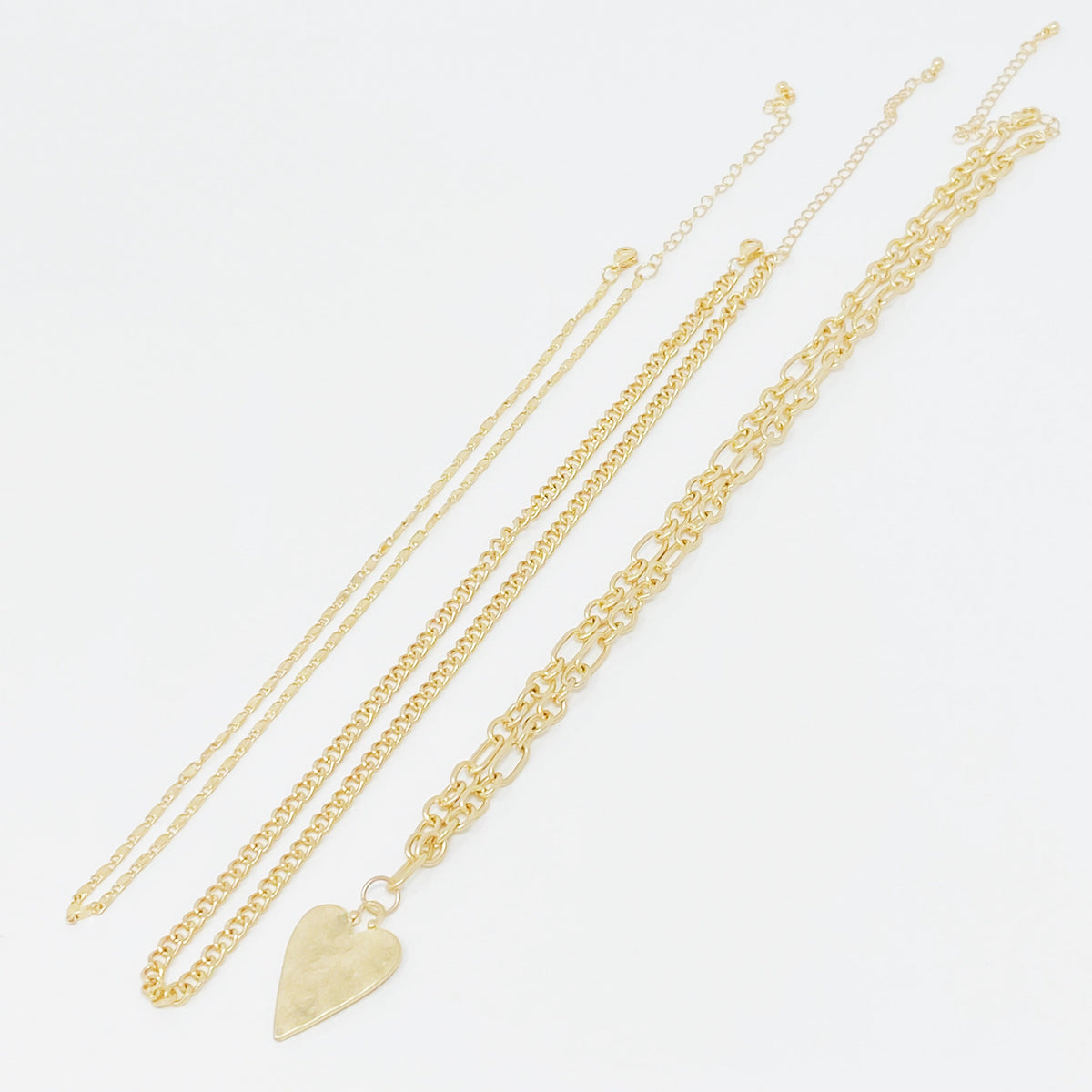 Gold Heart Layered Necklace Set