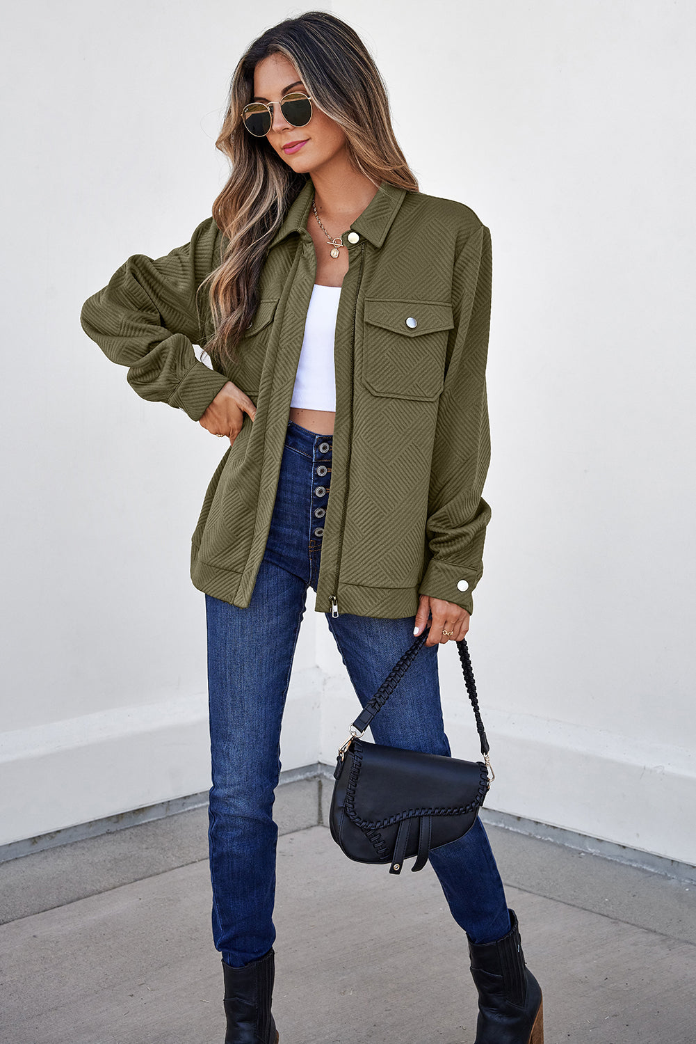 Remi Olive Zip-Up Utility Jacket