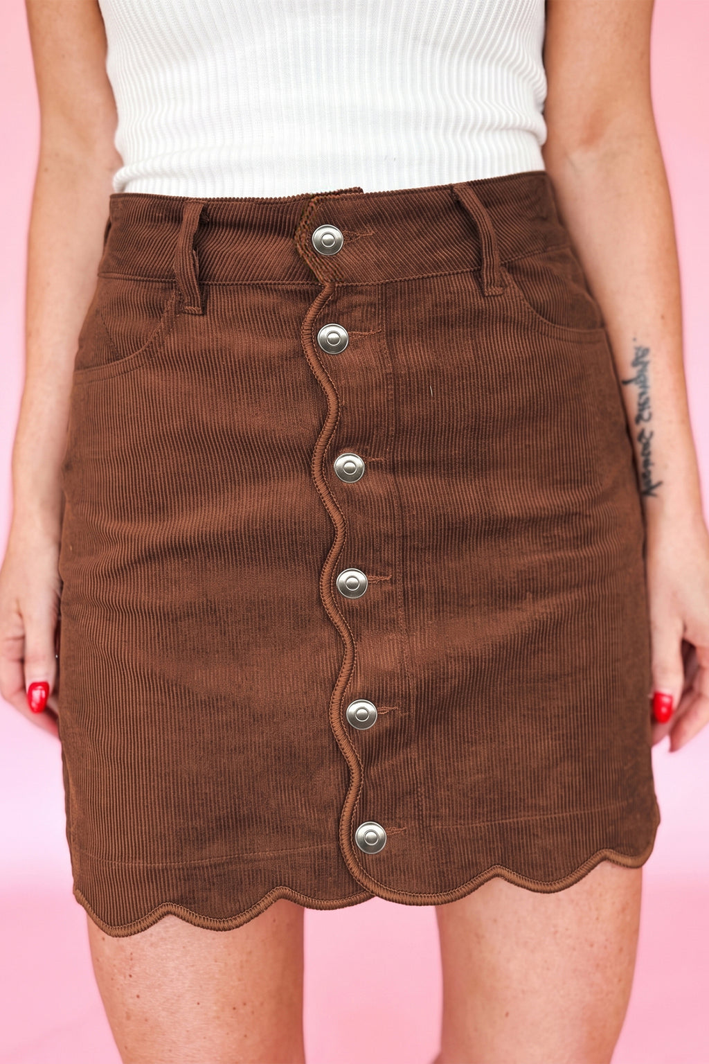 Button-Front Corduroy Mini Skirt