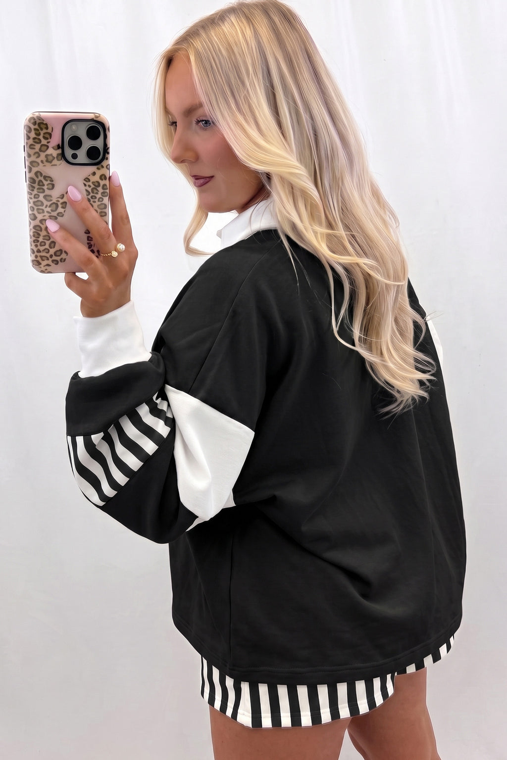Striped Color Block Pullover & Shorts Set
