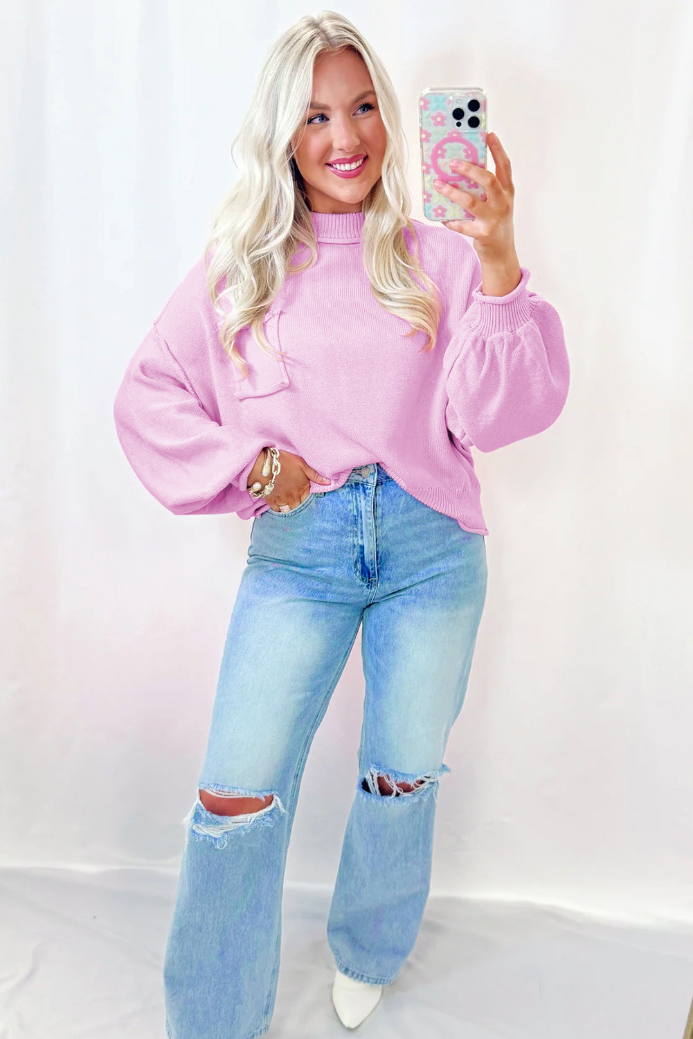 Blush Raw Edge Knit Sweater