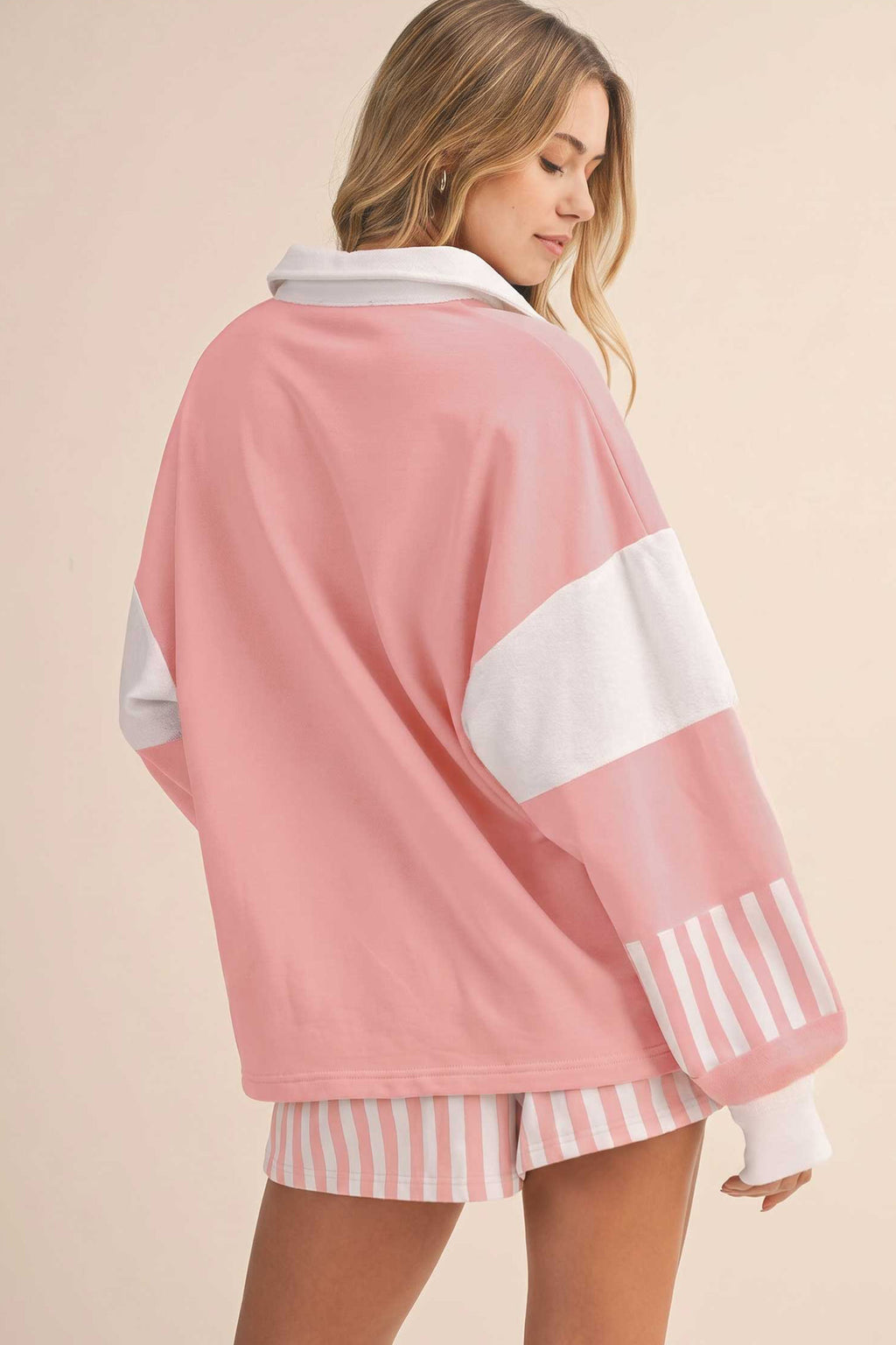 Striped Color Block Pullover & Shorts Set