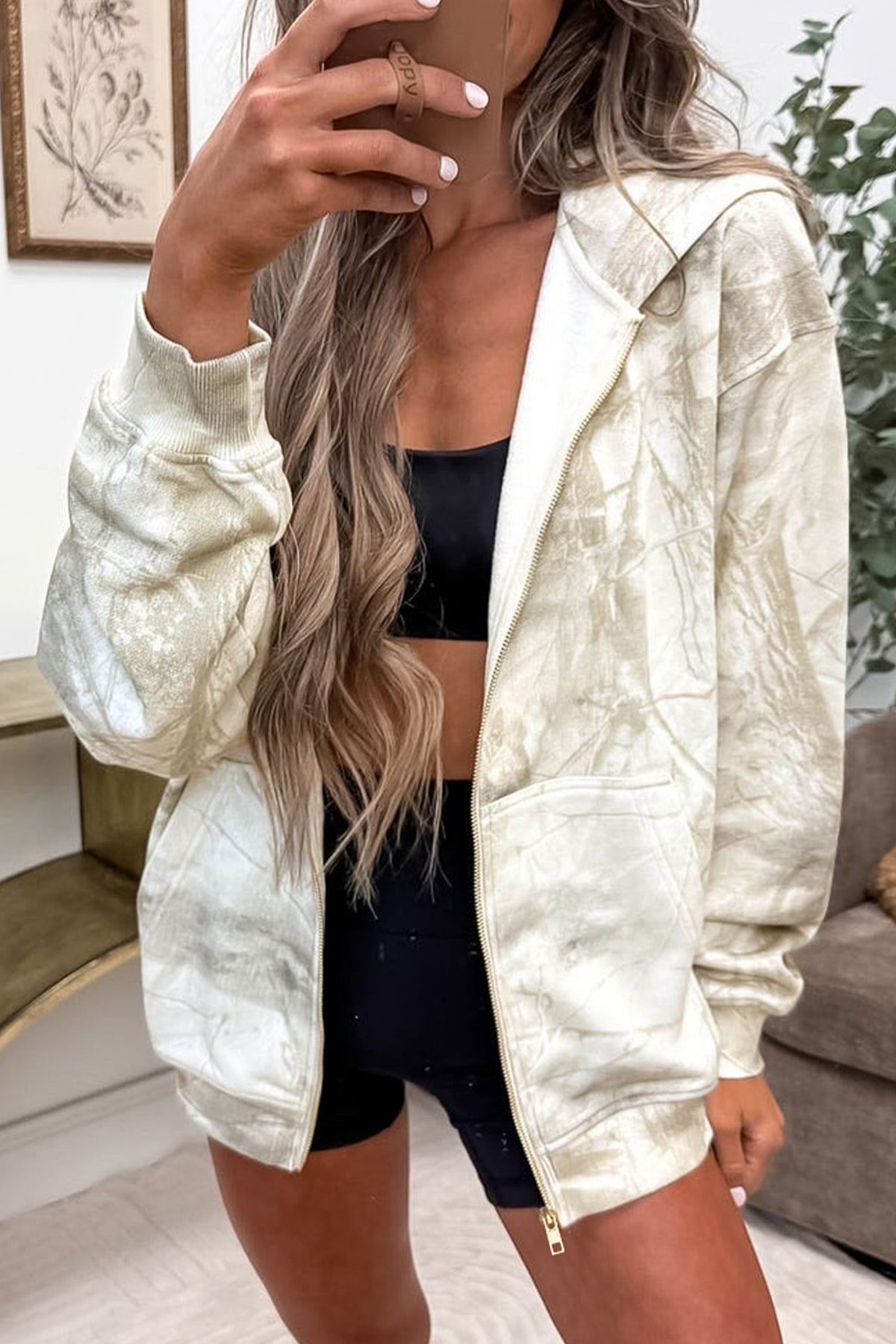Abstract Camo Zip-Up Hoodie