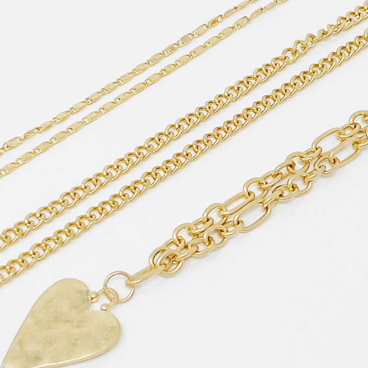 Gold Heart Layered Necklace Set