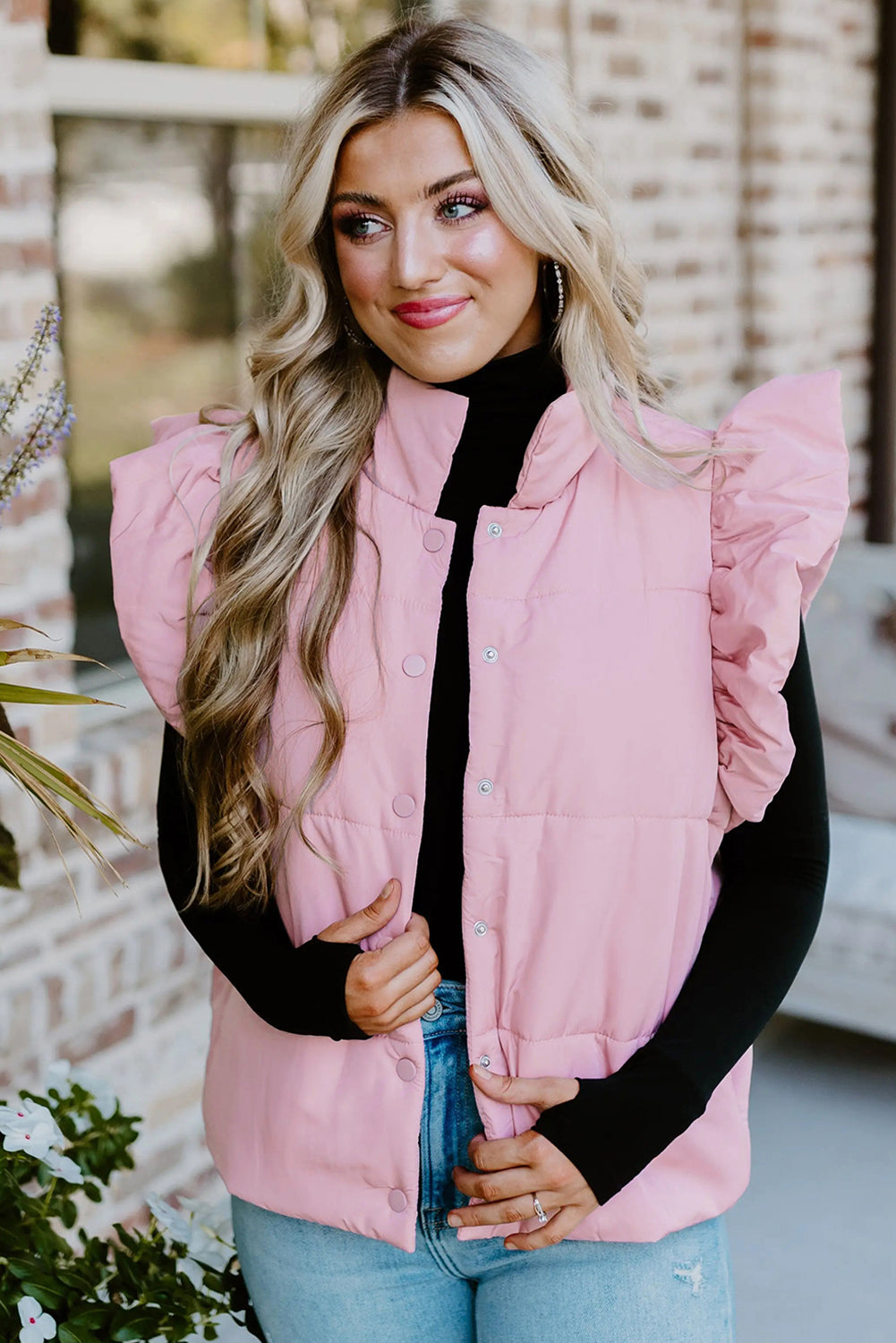 Blush Pink Ruffle Puffer Vest