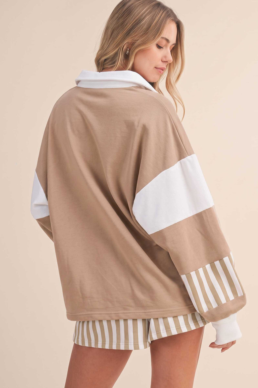 Striped Color Block Pullover & Shorts Set