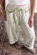 Green Plaid Drawstring Pants
