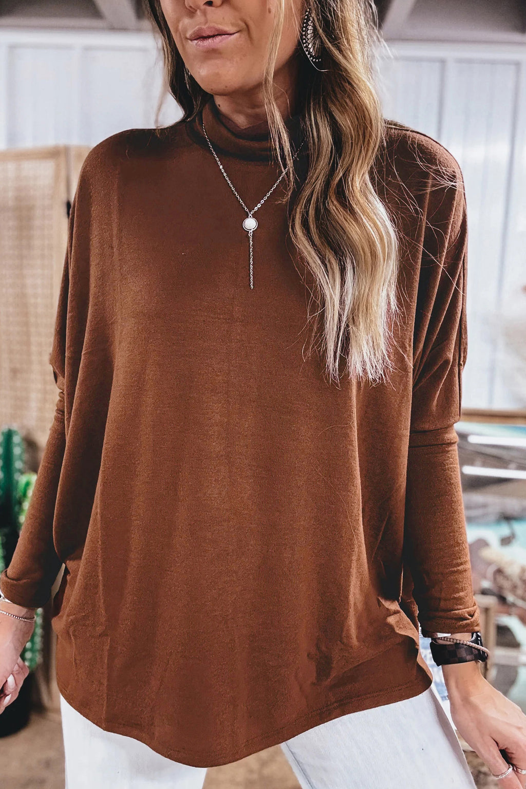 Women’s Relaxed High Neck Long Sleeve Top