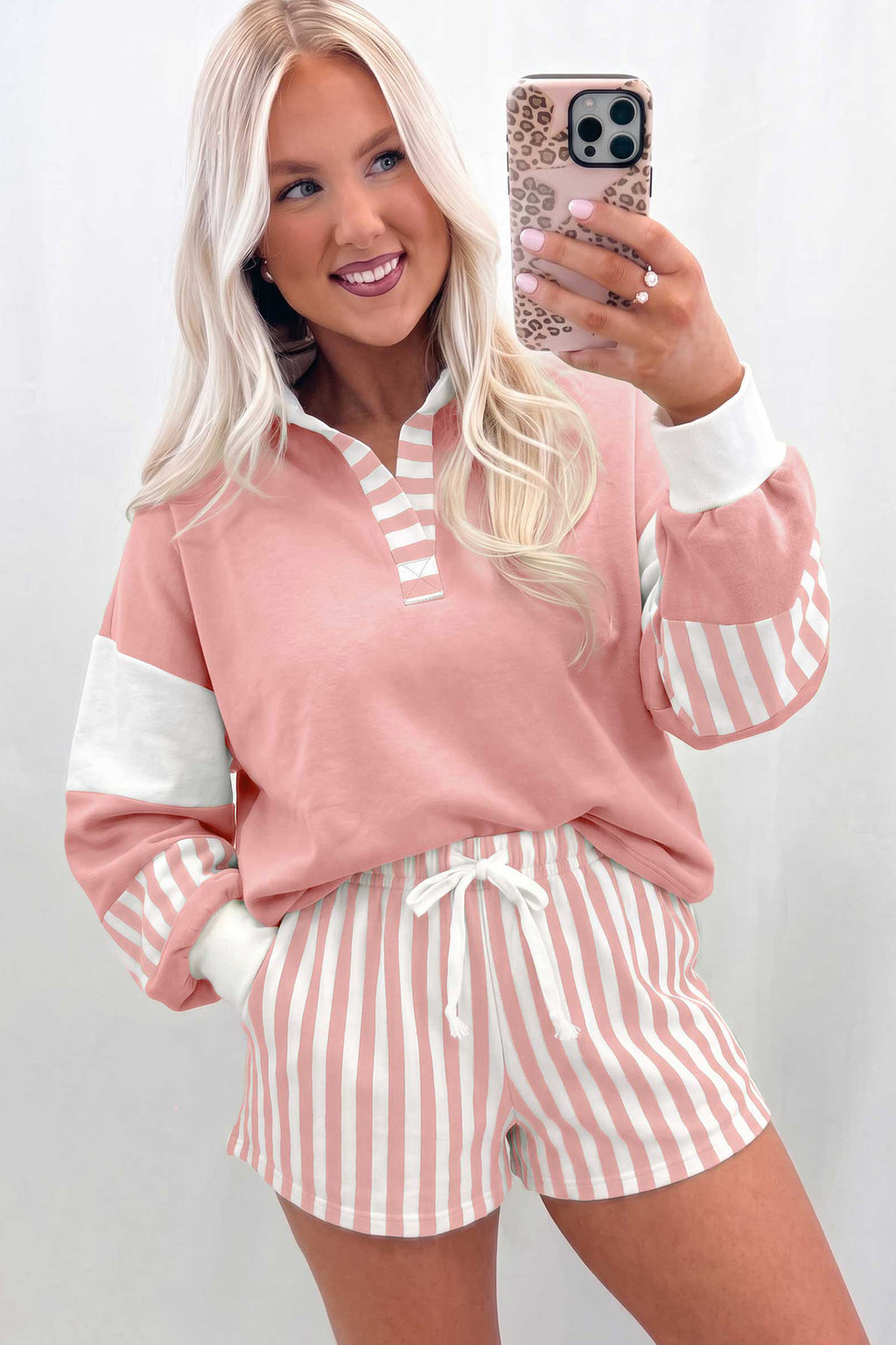 Striped Color Block Pullover & Shorts Set