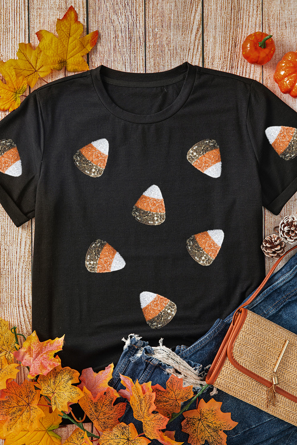Sequin Candy Corn Halloween Tee