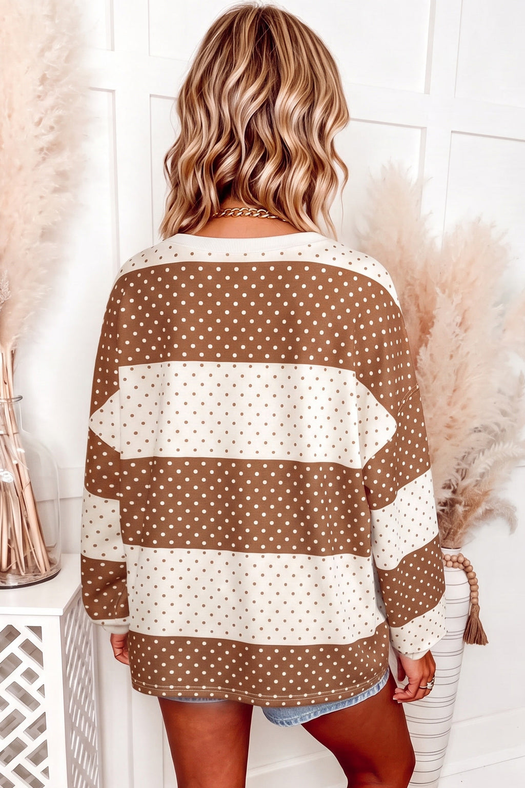 Brown Polka Dot Colorblock Top