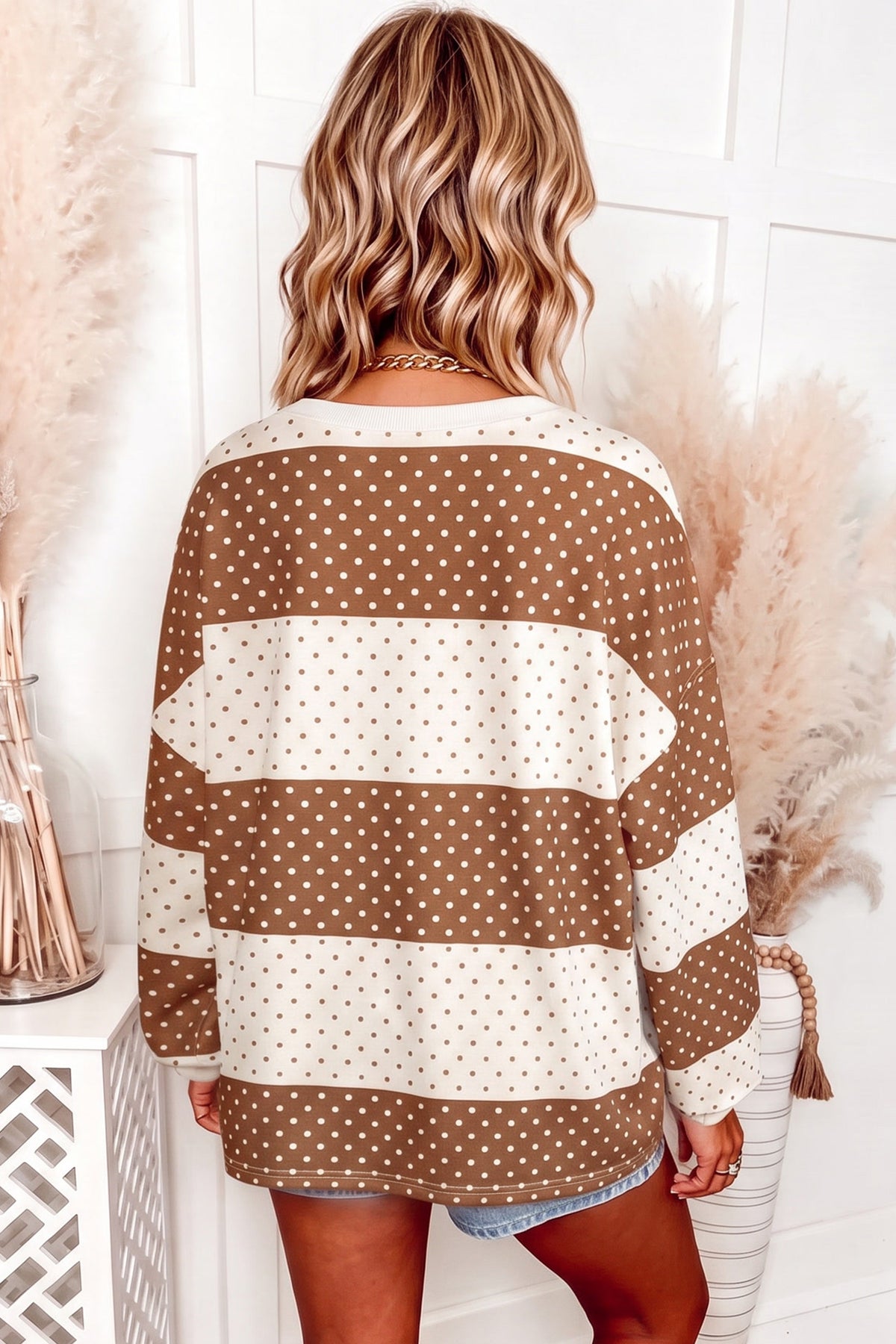 Brown Polka Dot Colorblock Top
