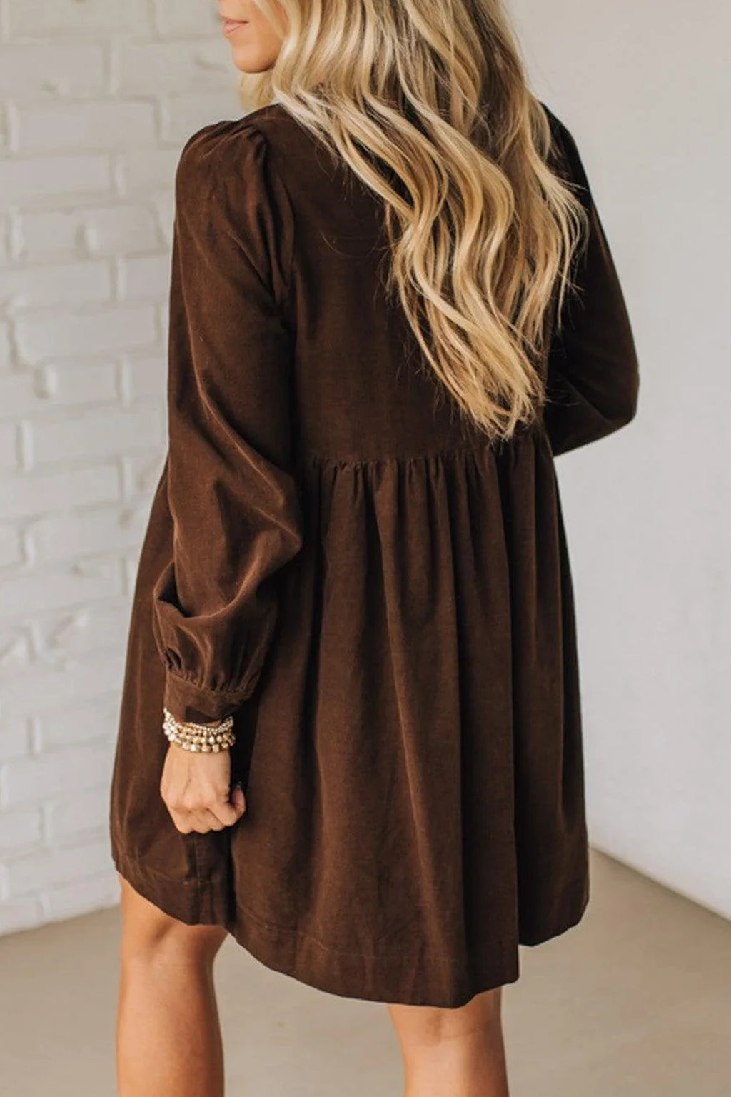 Coffee Corduroy Bow Front Mini Dress