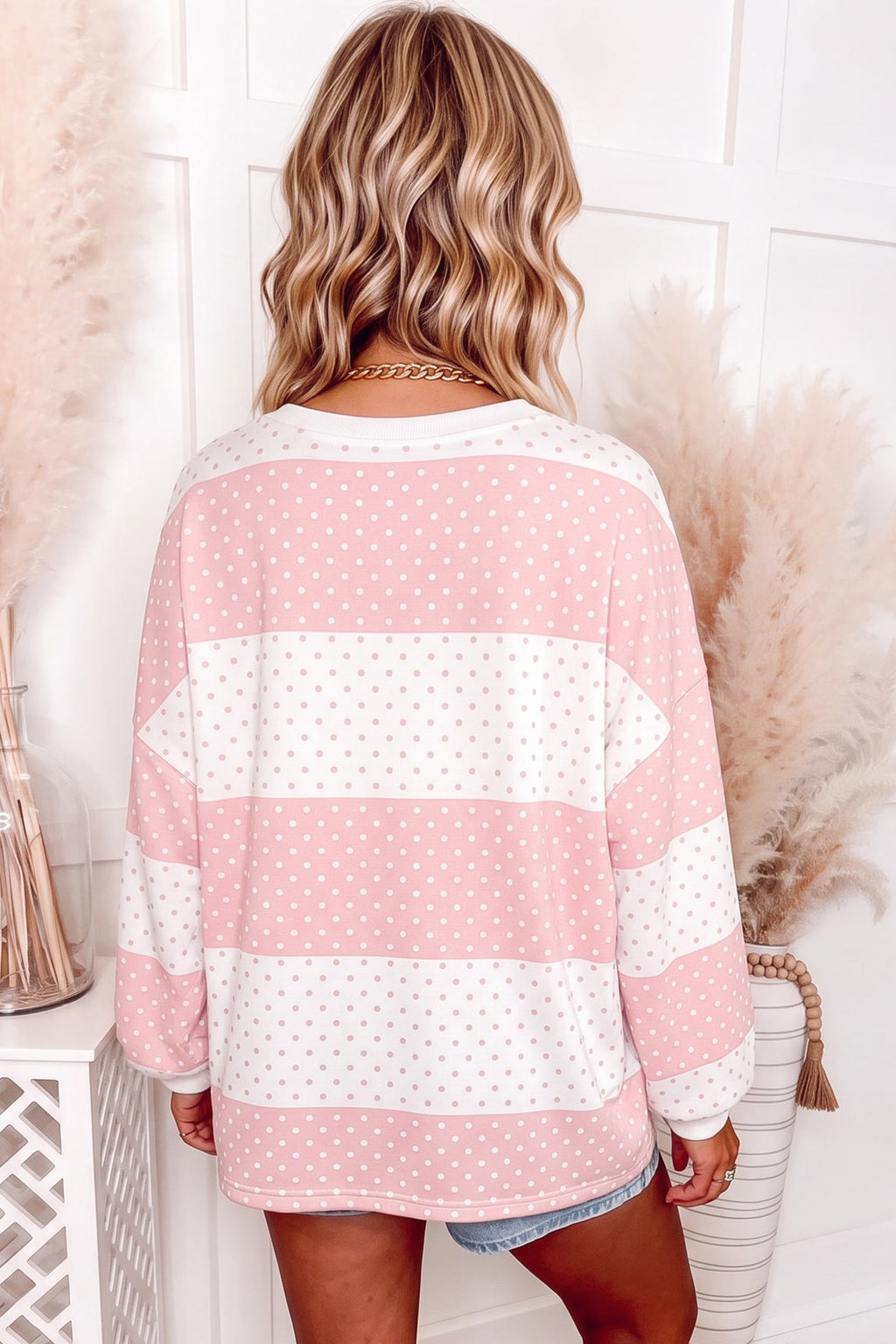 Brown Polka Dot Colorblock Top