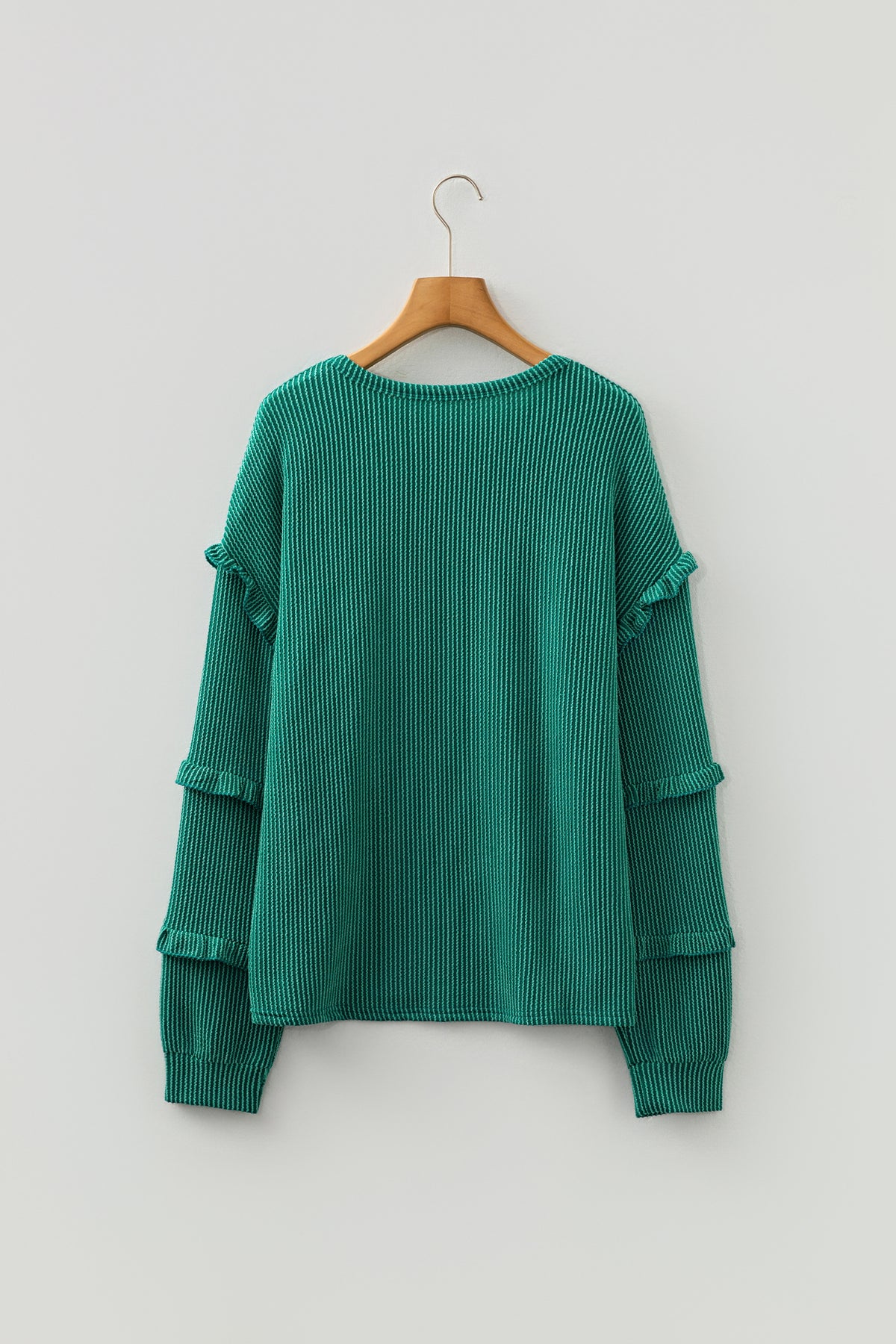 Evergreen Ribbed Ruffle Sleeve Top