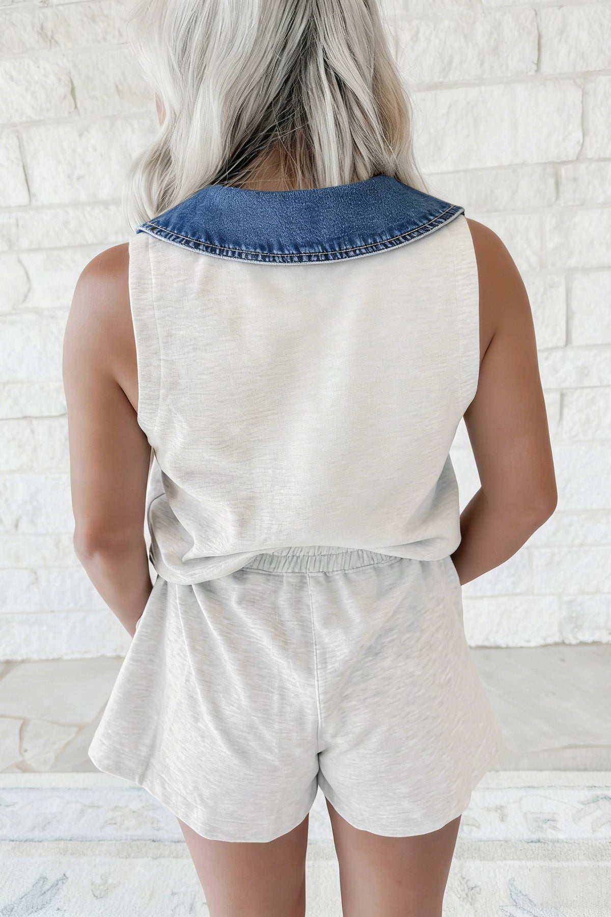 Denim Patchwork Sleeveless Romper