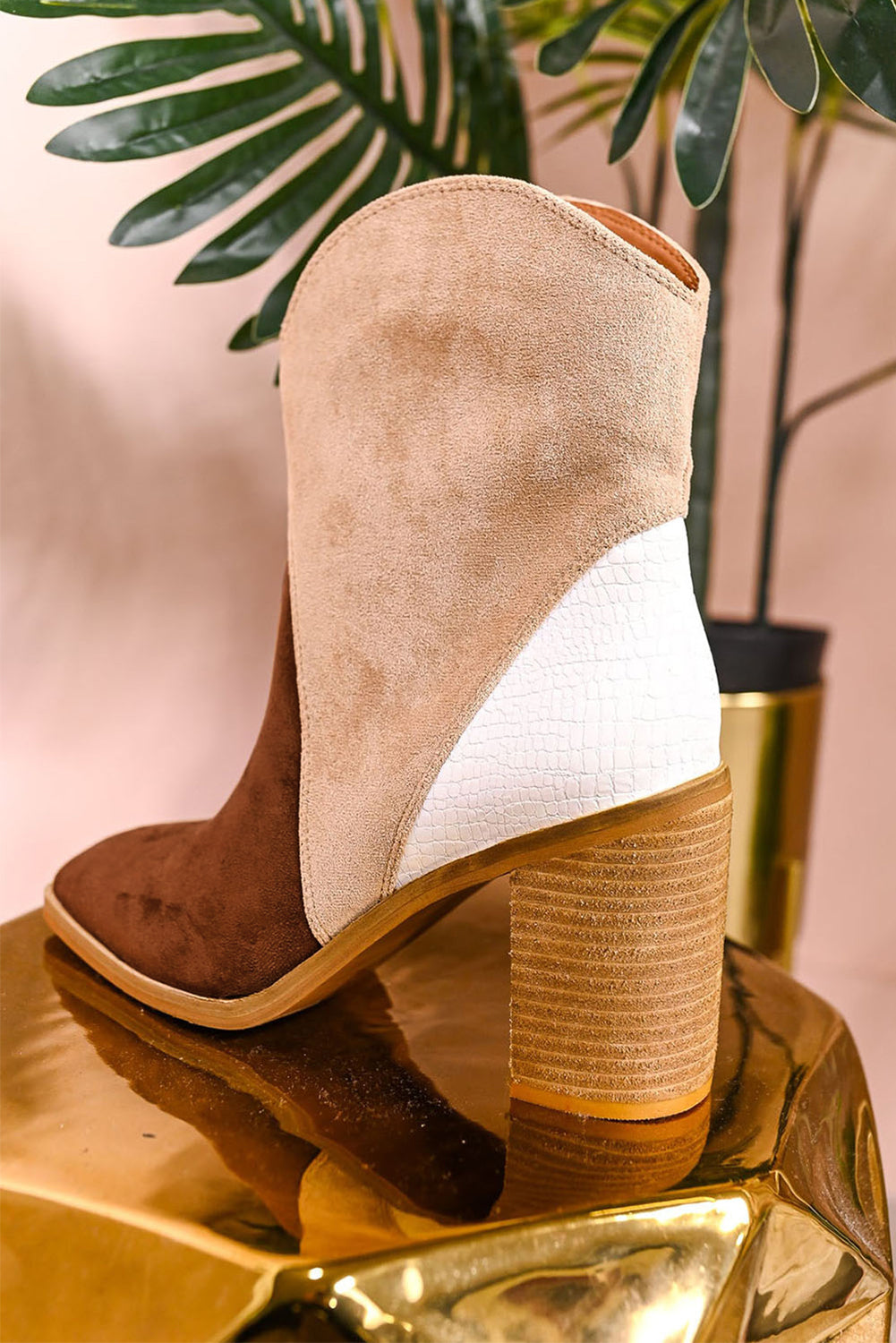 Two-Tone Suede Western Ankle Booties