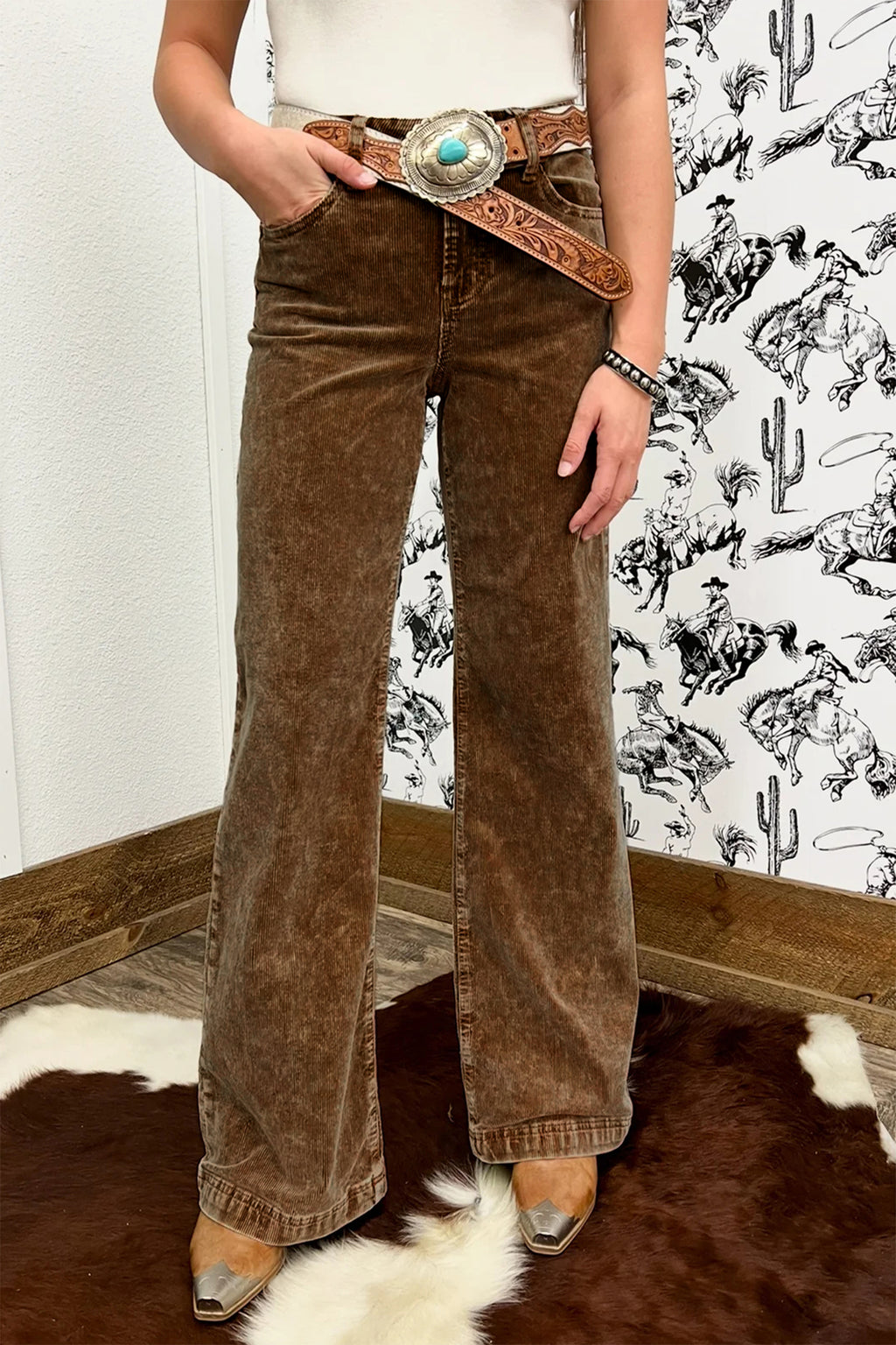 Camel Corduroy Straight Leg Pants