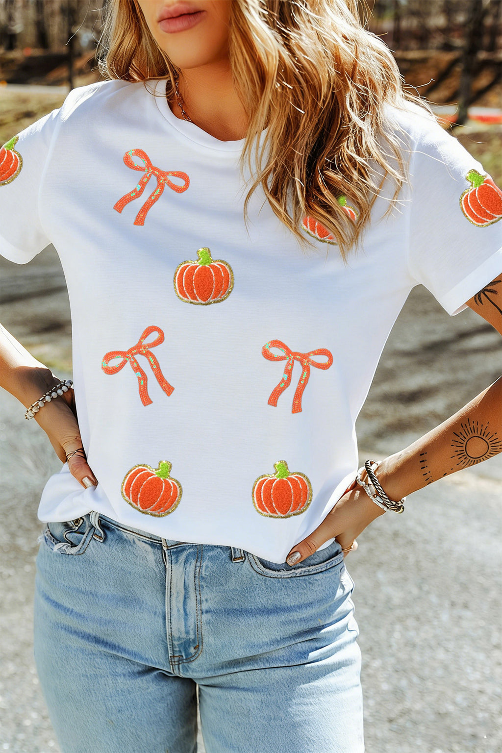 Sequin Pumpkin Bow Graphic Tee