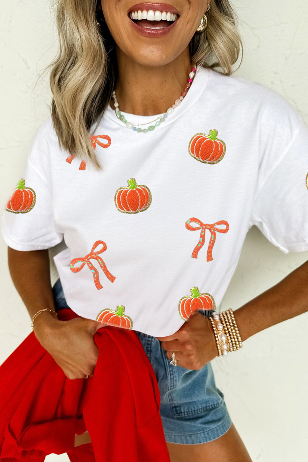 Sequin Pumpkin Bow Graphic Tee