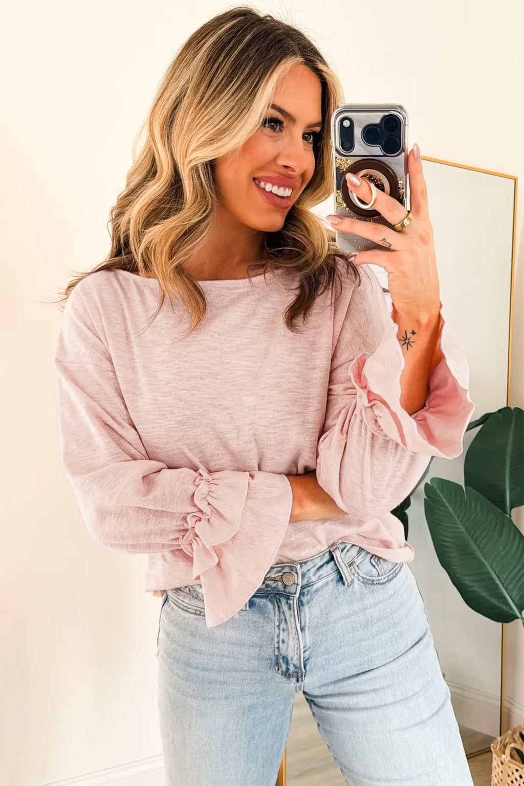Gossamer Pink Ruffle Sleeve Top