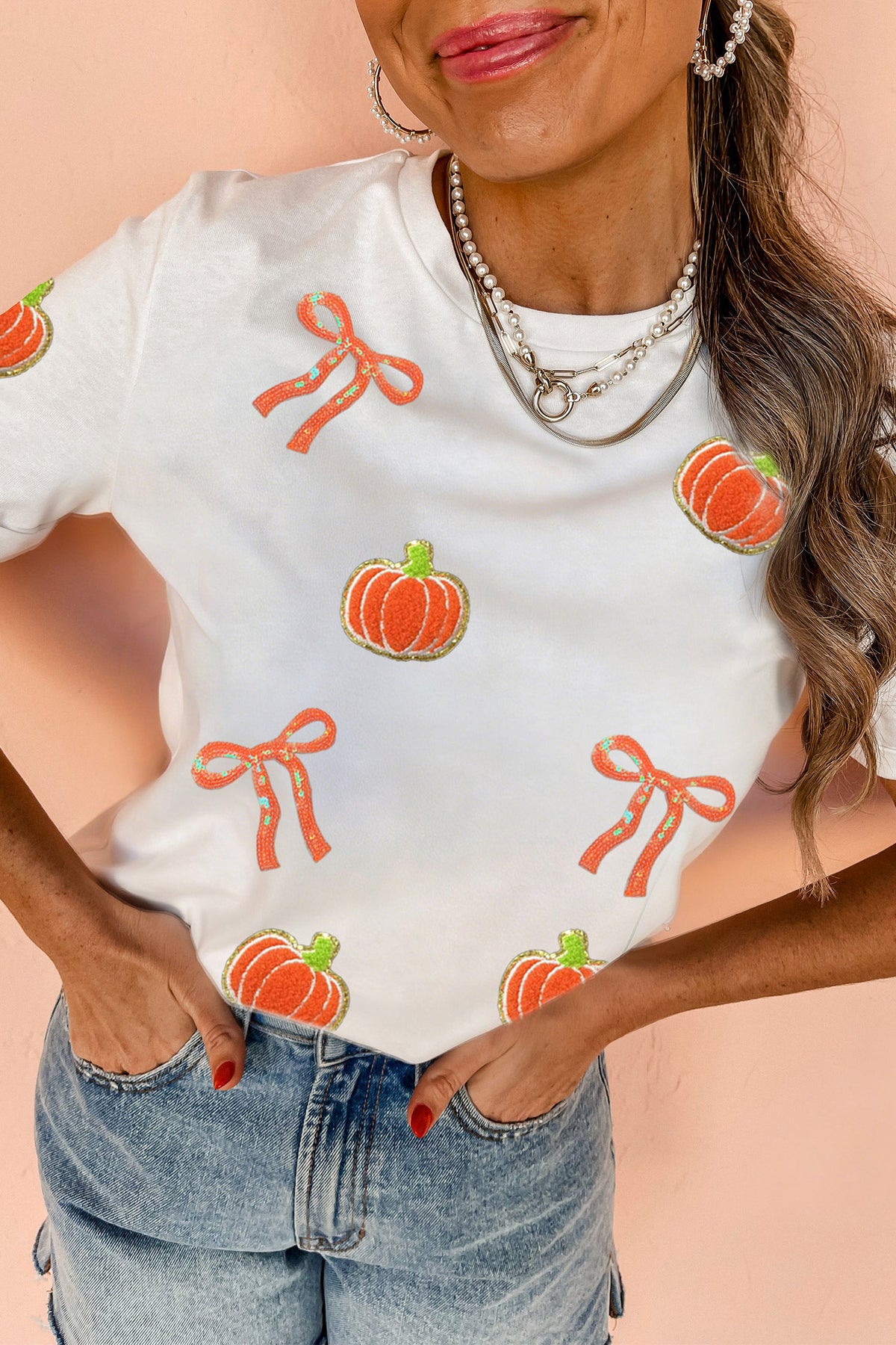 Sequin Pumpkin Bow Graphic Tee