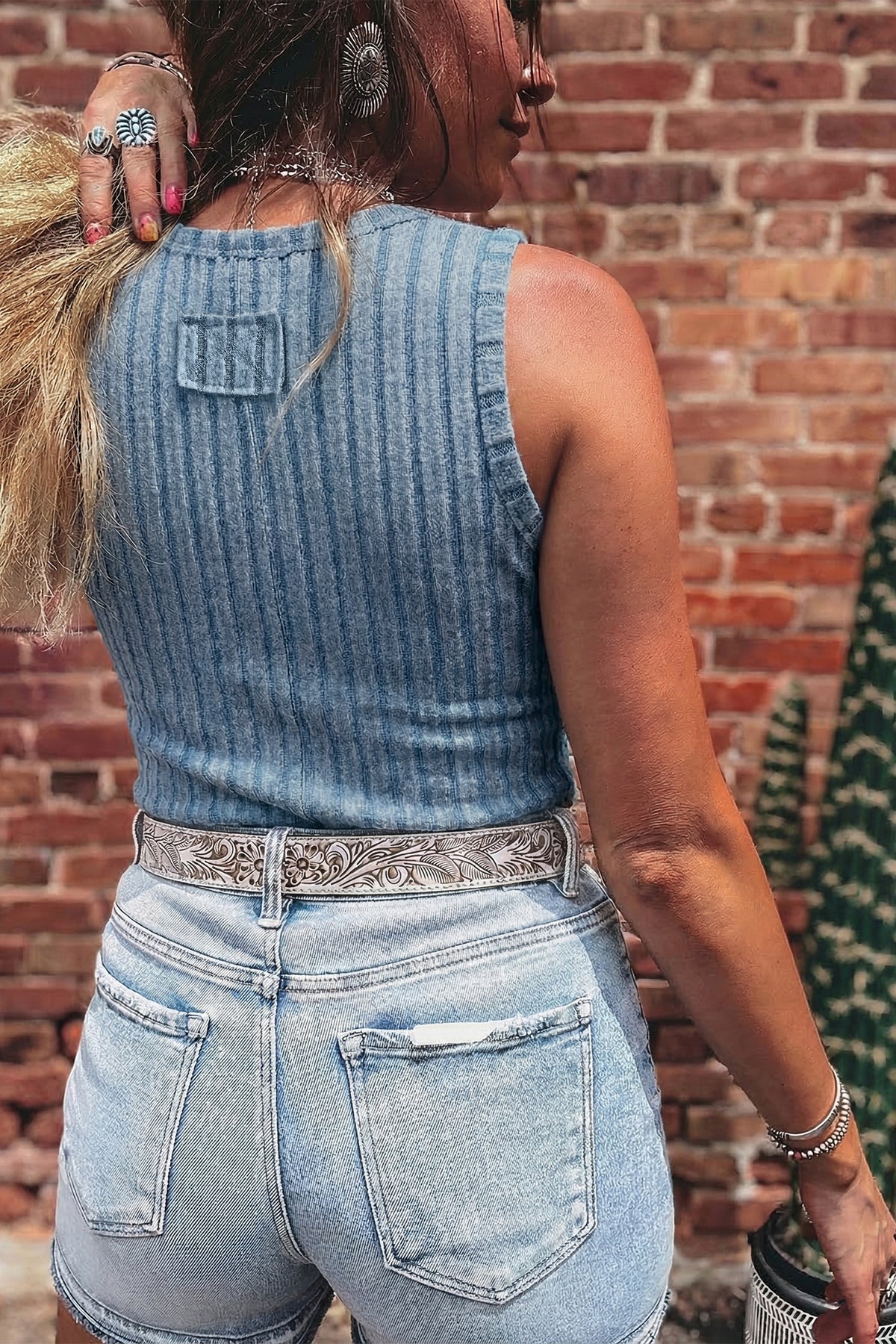 Camel Mineral Wash Ribbed Tank
