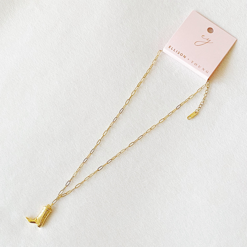 Gold Cowgirl Boot Necklace