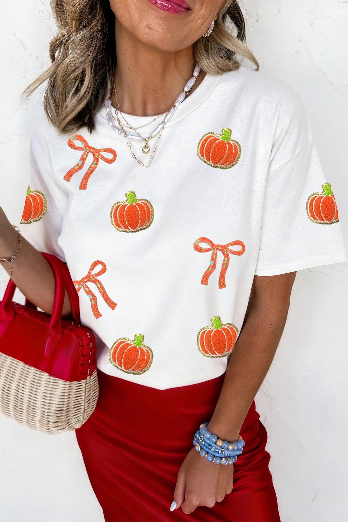 Sequin Pumpkin Bow Graphic Tee