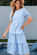 Noah Striped Tiered Scallop Midi Dress